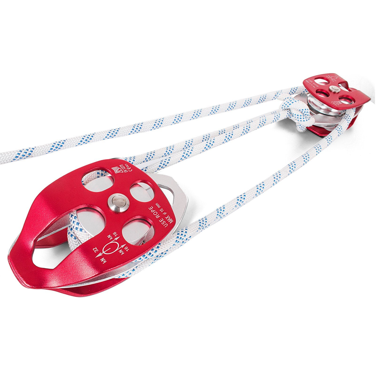 Chainsaws: VEVOR Twin Sheave Block and Tackle 1.09-1.27cm 3048-6096cm Twin Sheave Block with Braid Rope 30-35KN 2994-3495KGS Double Pulley Rigging (1/2" x 200')