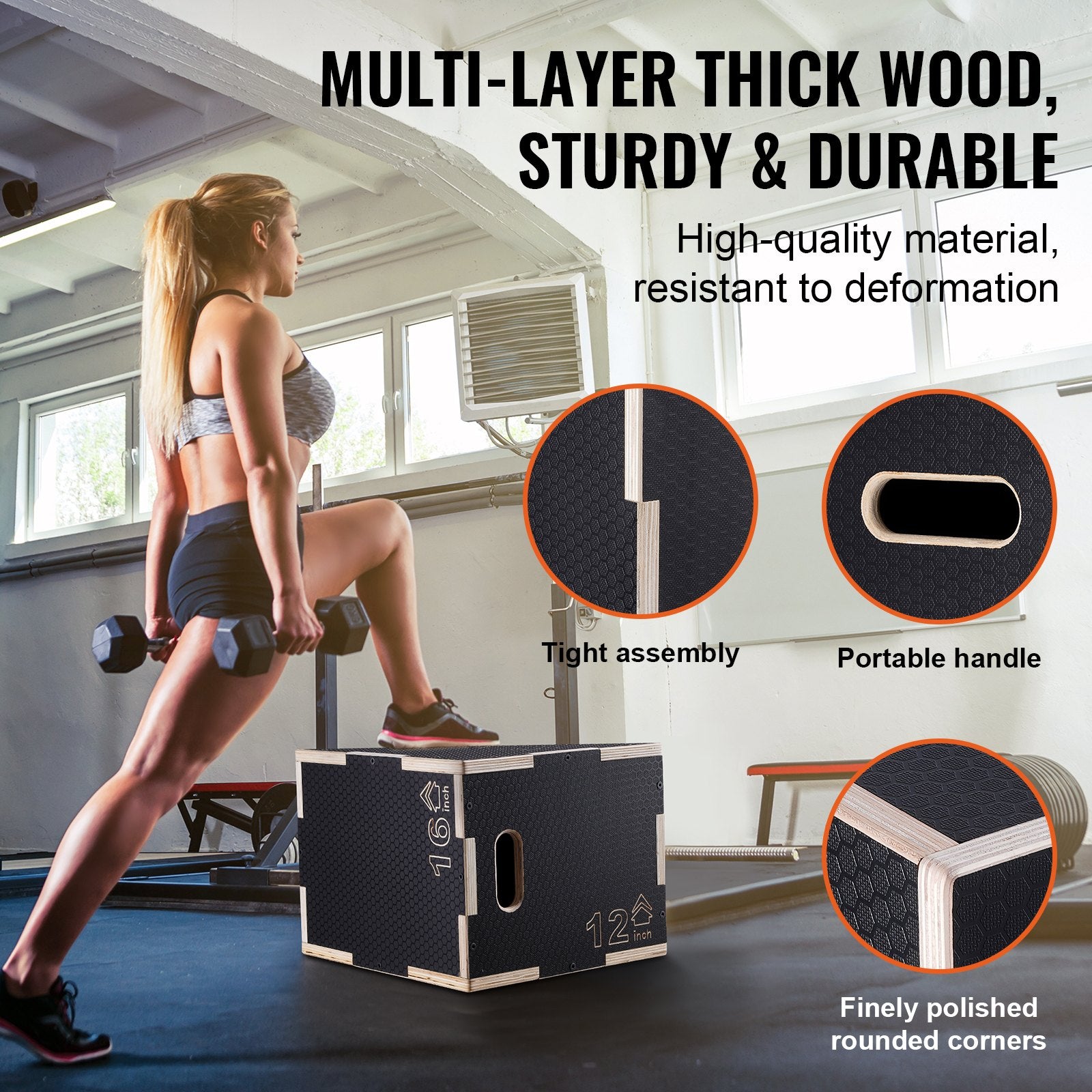 Basketball & Basketball Accessories: VEVOR 3 in 1 Plyometric Jump Box, 16/14/12 Inch Wooden Plyo Box, Platform & Jumping Agility Box, Anti-Slip Fitness Exercise Step Up Box for Home Gym Training, Conditioning Strength Training, Black