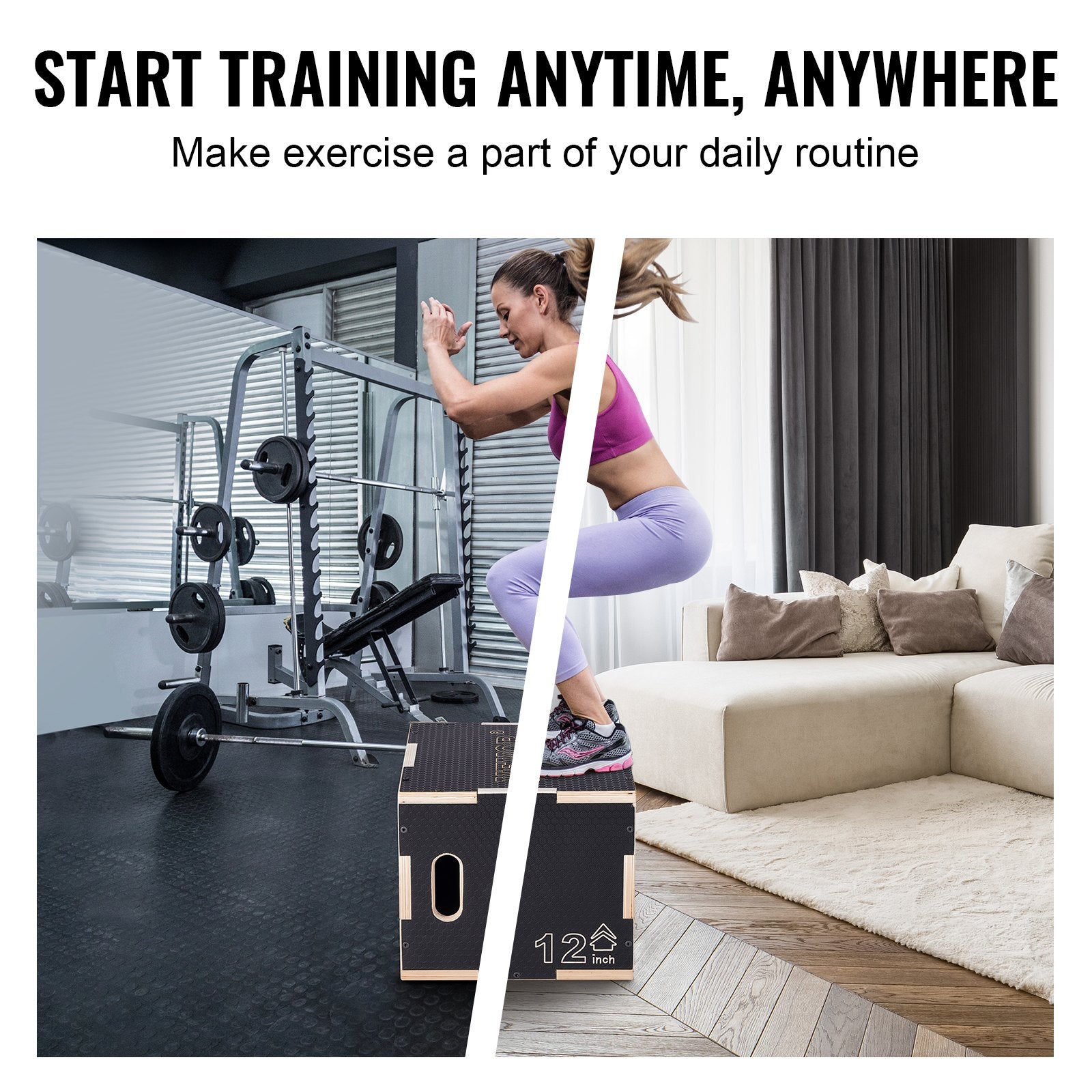 Basketball & Basketball Accessories: VEVOR 3 in 1 Plyometric Jump Box, 16/14/12 Inch Wooden Plyo Box, Platform & Jumping Agility Box, Anti-Slip Fitness Exercise Step Up Box for Home Gym Training, Conditioning Strength Training, Black