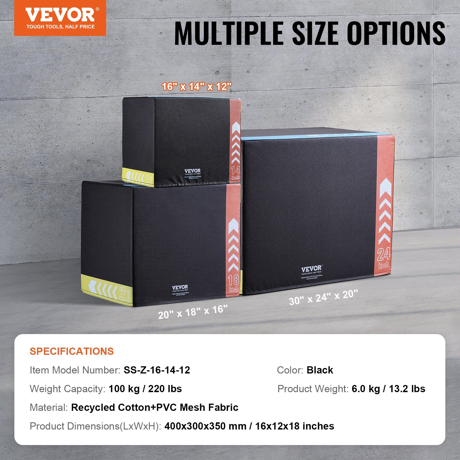 Basketball & Basketball Accessories: VEVOR 3 in 1 Plyometric Jump Box, 16/14/12 Inch Cotton Plyo Box, Platform & Jumping Agility Box, Anti-Slip Fitness Exercise Step Up Box for Home Gym Training, Conditioning Strength Training, Black