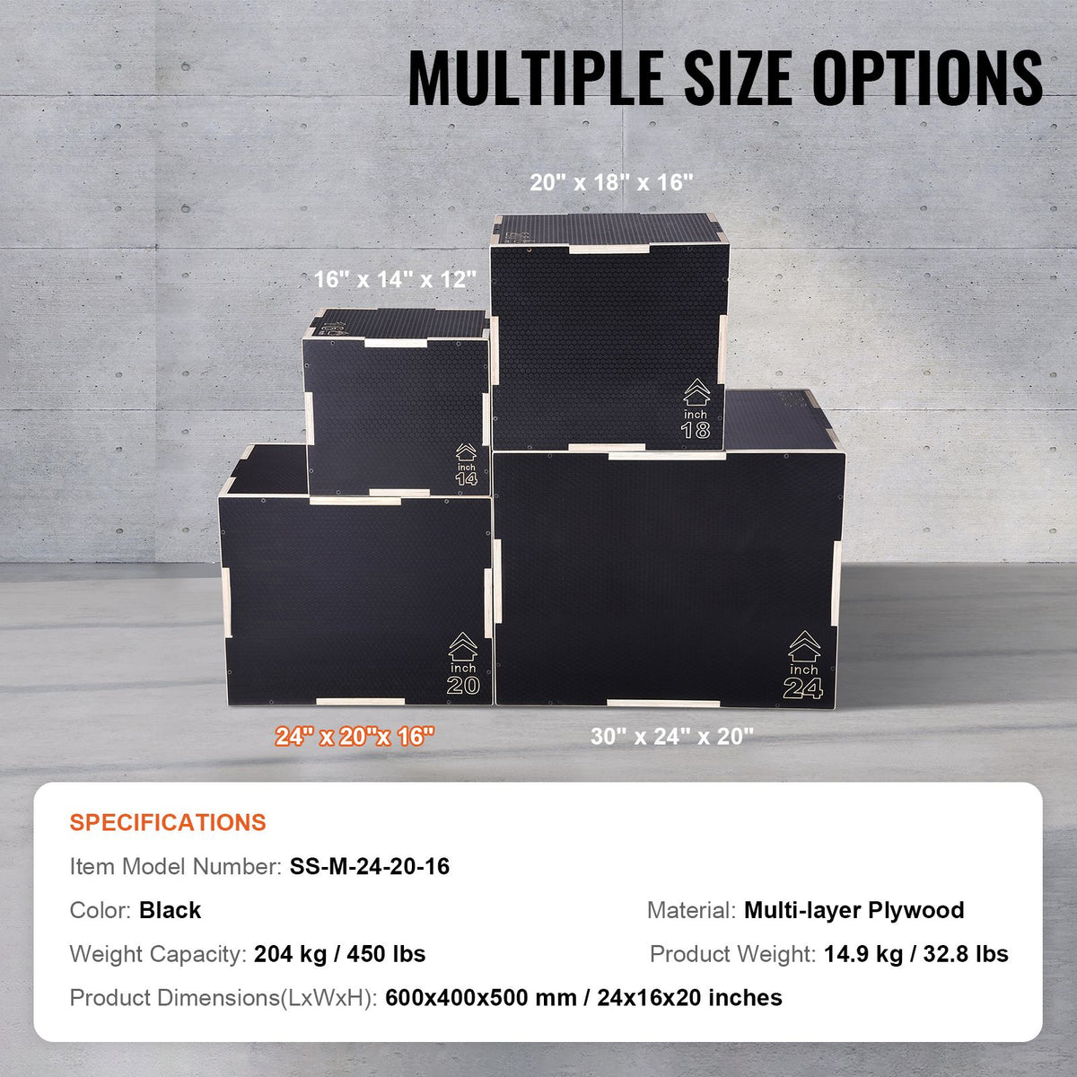 3 in 1 Plyometric Jump Box, 24/20/16 Inch Wooden Plyo Box, Platform & Jumping Agility Box, Anti-Slip Fitness Exercise Step Up Box for Home Gym Training, Conditioning Strength Training, Black