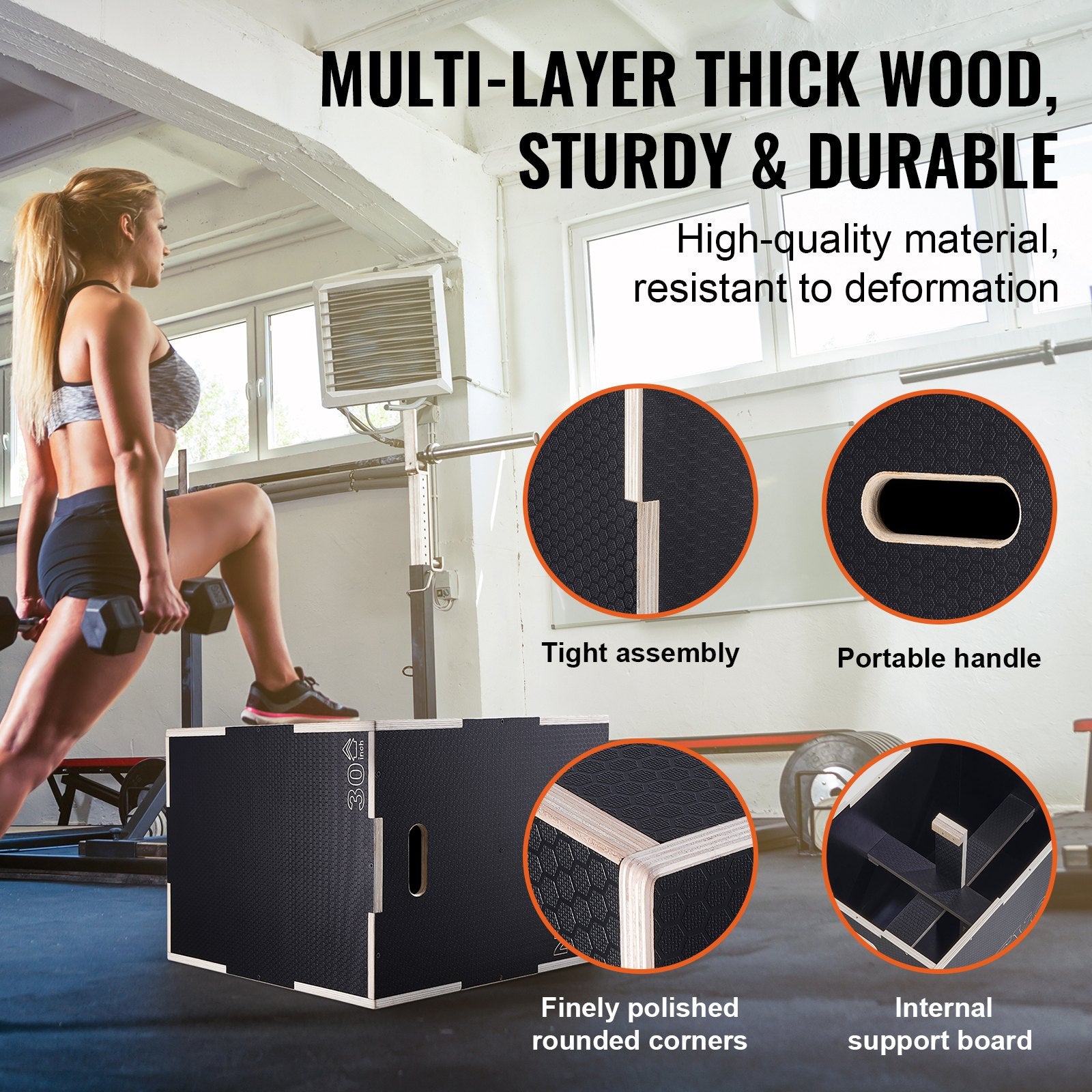 Basketball & Basketball Accessories: VEVOR 3 in 1 Plyometric Jump Box, 30/24/20 Inch Wooden Plyo Box, Platform & Jumping Agility Box, Anti-Slip Fitness Exercise Step Up Box for Home Gym Training, Conditioning Strength Training, Black