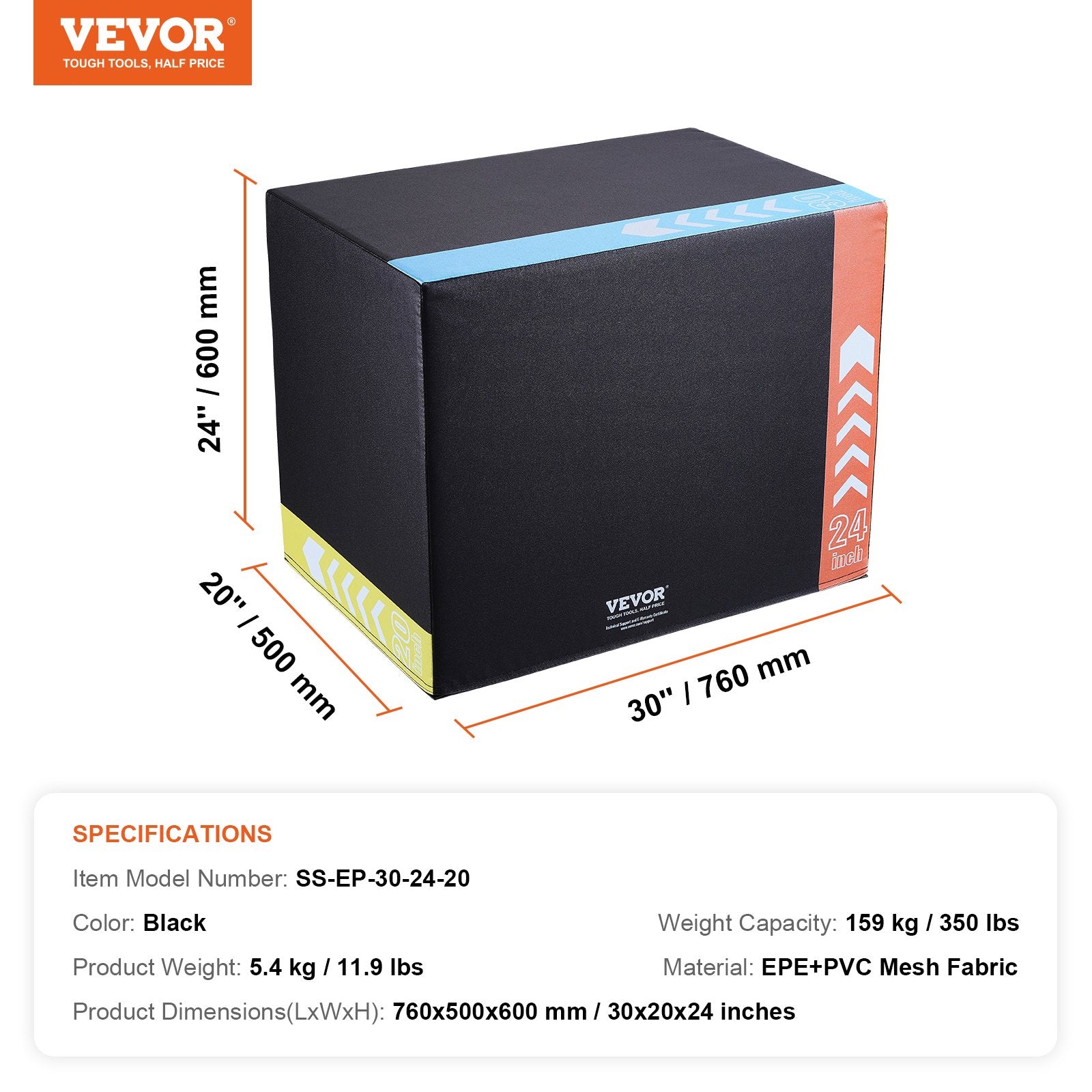 Basketball & Basketball Accessories: VEVOR 3 in 1 Plyometric Jump Box, 30/24/20 Inch Foam Plyo Box, Platform & Jumping Agility Box, Anti-Slip Fitness Exercise Step Up Box for Home Gym Training, Conditioning Strength Training, Black