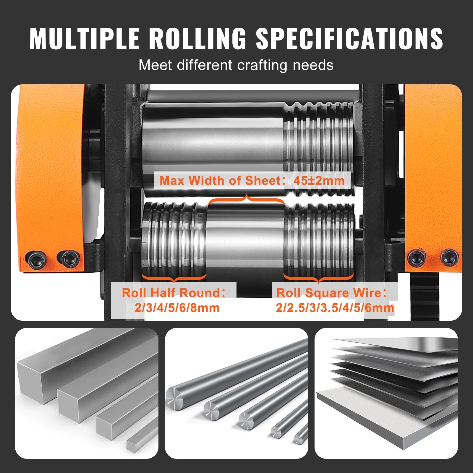 Saw Accessories: VEVOR Rolling Mill, 1.77"/45 mm Jewelry Rolling Mill Machine, 1: 2.4 Gear Ratio, 3-in-1 Multi-function Rolling Mill, 0-6 mm Press Thickness for Metal Jewelry Making Sheet Square Wire Semicircle