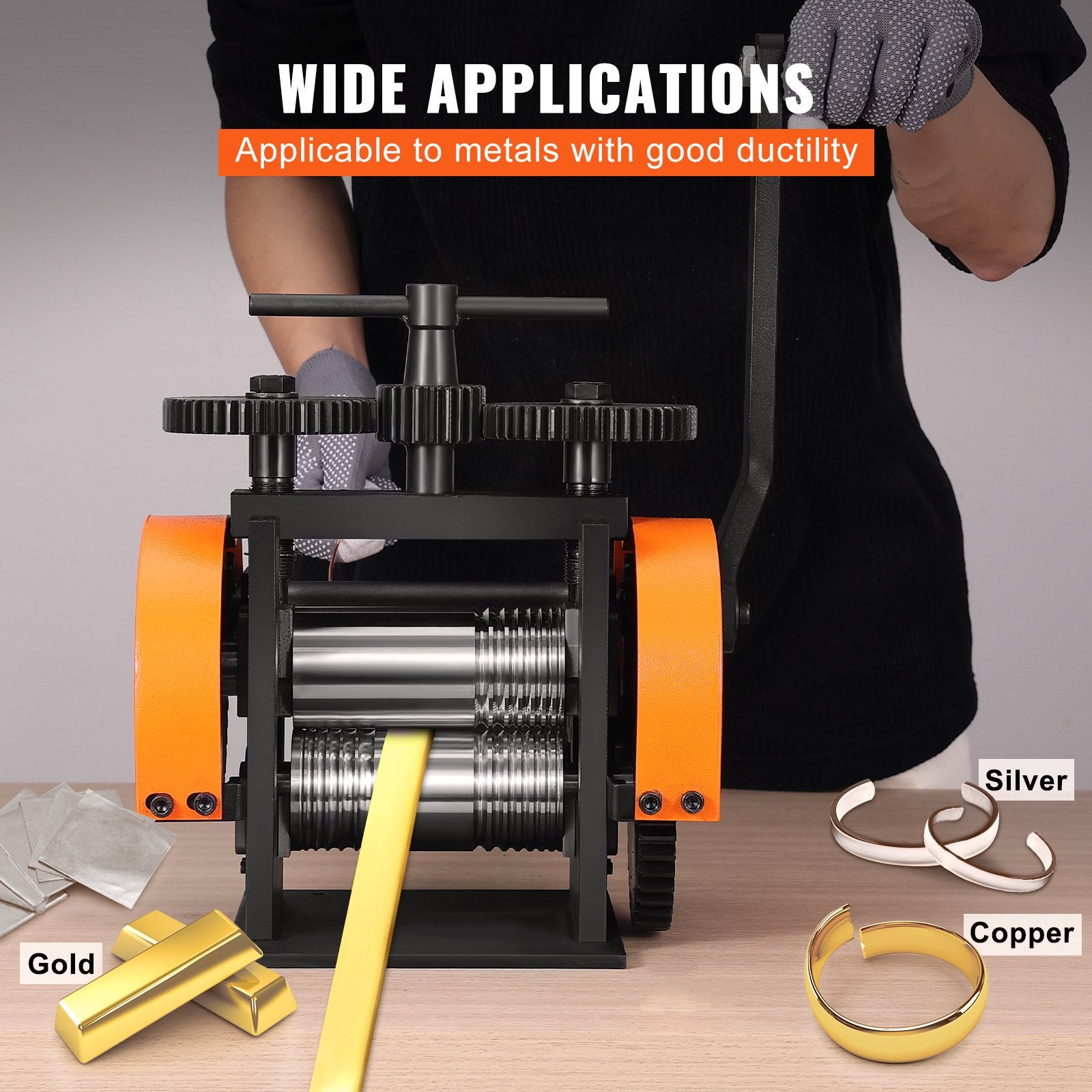 Saw Accessories: VEVOR Rolling Mill, 1.77"/45 mm Jewelry Rolling Mill Machine, 1: 2.4 Gear Ratio, 3-in-1 Multi-function Rolling Mill, 0-6 mm Press Thickness for Metal Jewelry Making Sheet Square Wire Semicircle