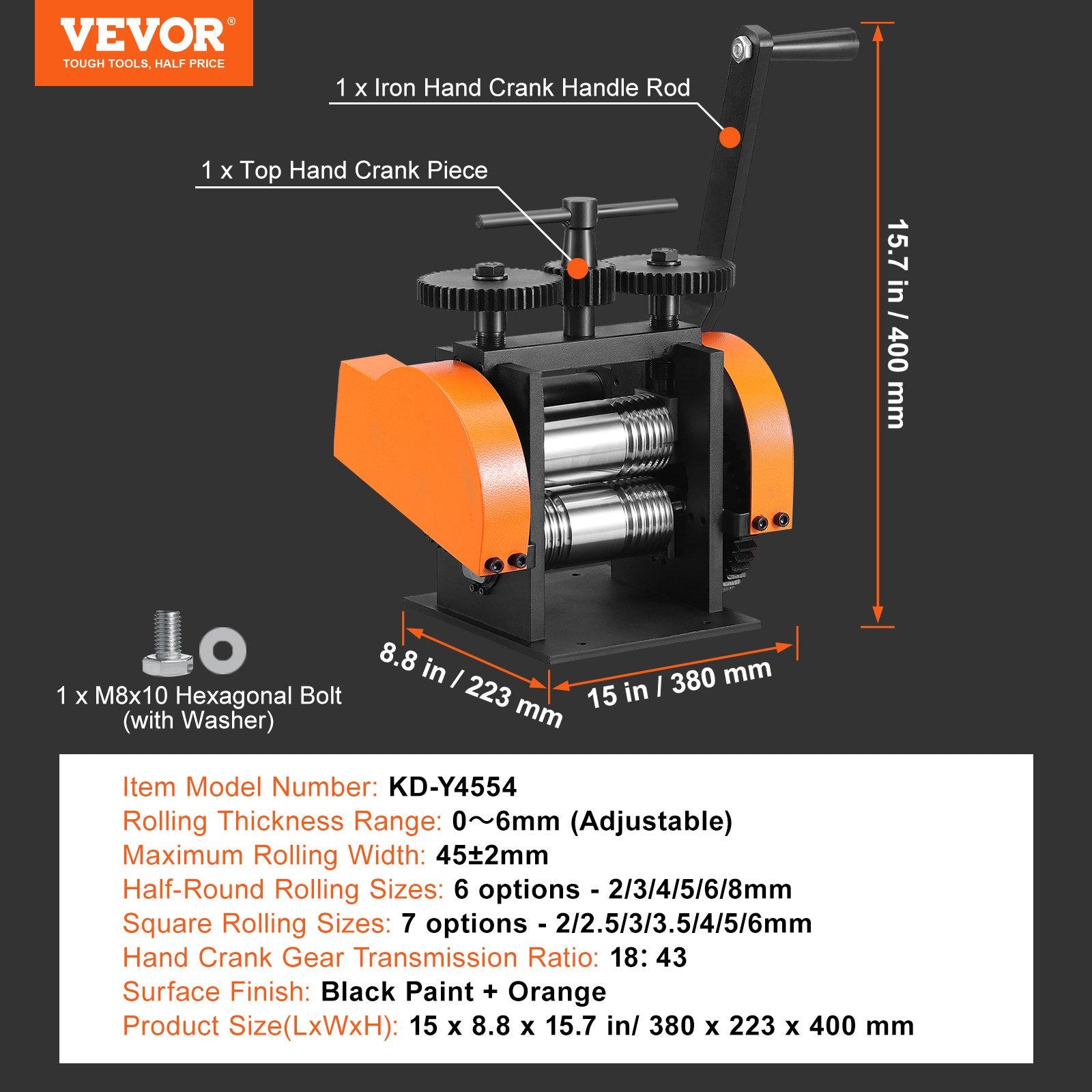 Saw Accessories: VEVOR Rolling Mill, 1.77"/45 mm Jewelry Rolling Mill Machine, 1: 2.4 Gear Ratio, 3-in-1 Multi-function Rolling Mill, 0-6 mm Press Thickness for Metal Jewelry Making Sheet Square Wire Semicircle