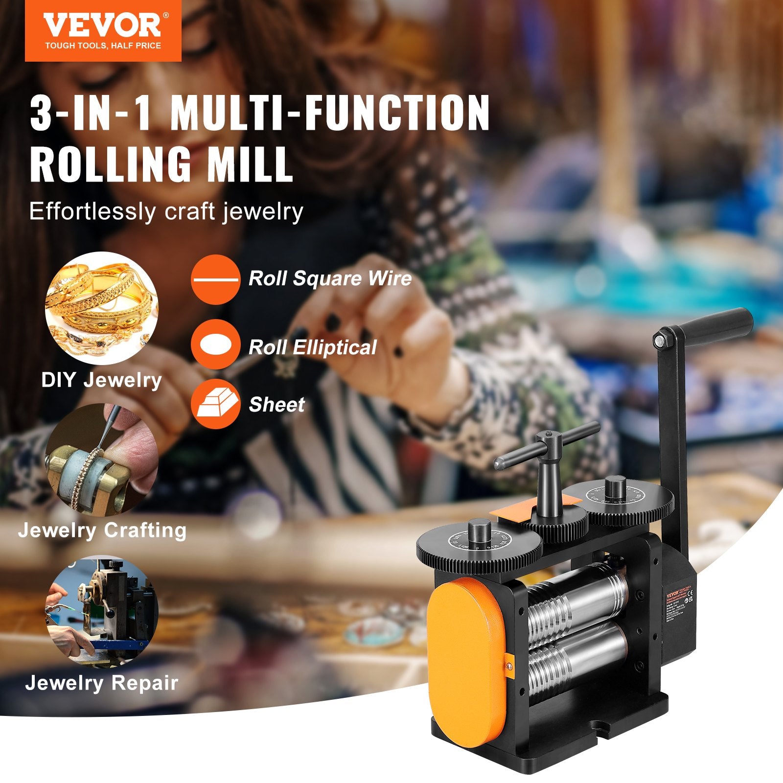 Gardening Tools: VEVOR Rolling Mill, 2.24"/57 mm Jewelry Rolling Mill Machine, 1: 2 Gear Ratio, 3-in-1 Multi-function Rolling Mill, 0-5.5 mm Press Thickness for Metal Jewelry Making Sheet Square Wire Elliptical