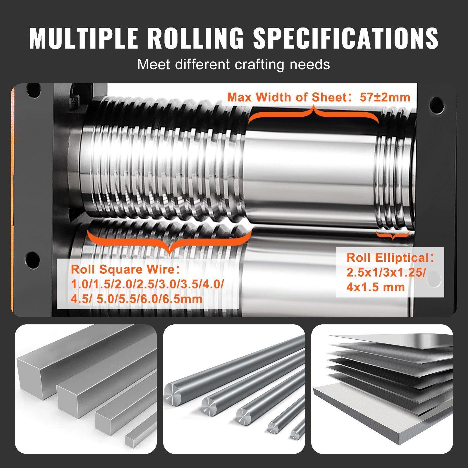 Gardening Tools: VEVOR Rolling Mill, 2.24"/57 mm Jewelry Rolling Mill Machine, 1: 2 Gear Ratio, 3-in-1 Multi-function Rolling Mill, 0-5.5 mm Press Thickness for Metal Jewelry Making Sheet Square Wire Elliptical