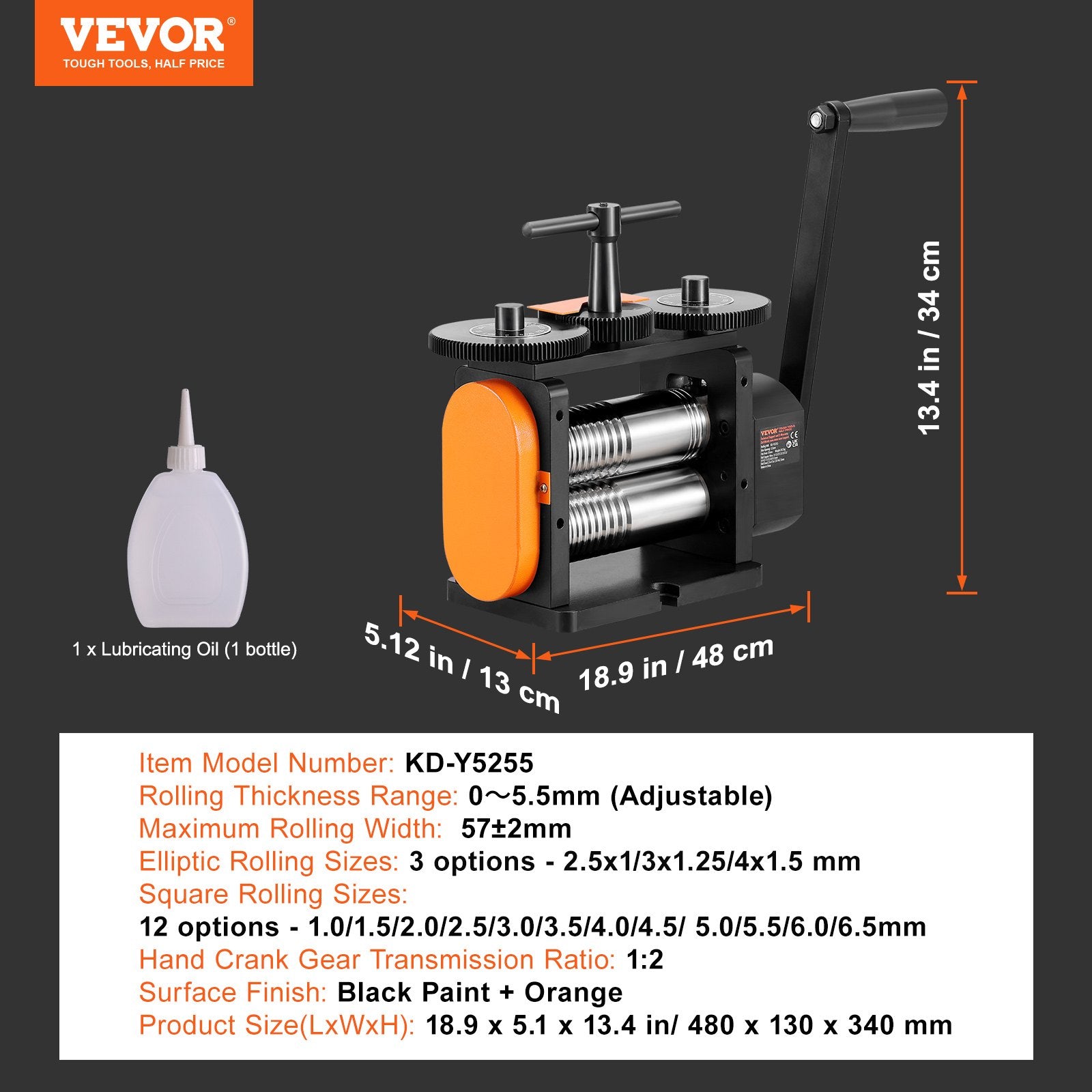 Gardening Tools: VEVOR Rolling Mill, 2.24"/57 mm Jewelry Rolling Mill Machine, 1: 2 Gear Ratio, 3-in-1 Multi-function Rolling Mill, 0-5.5 mm Press Thickness for Metal Jewelry Making Sheet Square Wire Elliptical
