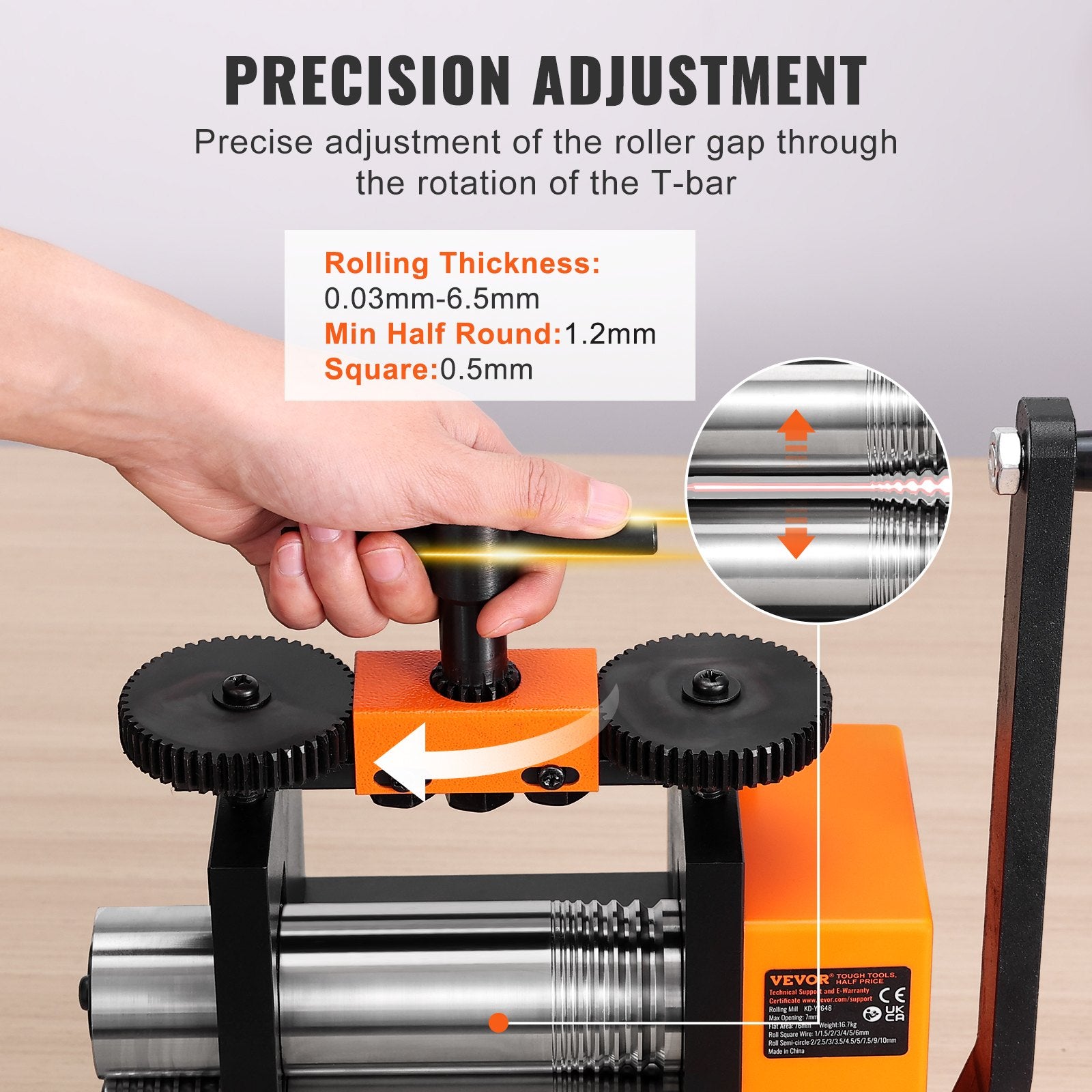 Gardening Tools: VEVOR Rolling Mill, 2.95"/75 mm Jewelry Rolling Mill Machine, 1: 2 Gear Ratio, 3-in-1 Multi-function Rolling Mill, 0.03-6.5mm Press Thickness for Metal Jewelry Making Sheet Square Wire Semicircle