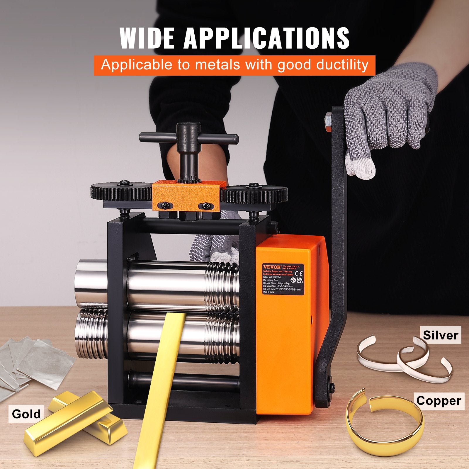 Gardening Tools: VEVOR Rolling Mill, 2.95"/75 mm Jewelry Rolling Mill Machine, 1: 2 Gear Ratio, 3-in-1 Multi-function Rolling Mill, 0.03-6.5mm Press Thickness for Metal Jewelry Making Sheet Square Wire Semicircle