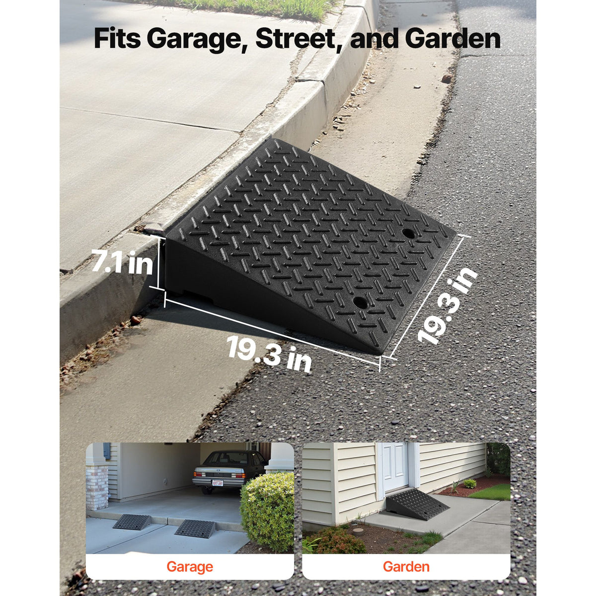 Driveway Curb Ramp, 3.175 Tons Load Capacity, 17.8 cm Rise Height Heavy Duty Curbside Bridge Ramp with Drainage Tank for Wheelchairs, Strollers, Motorcycles, Cars, Lawn Mowers & Trailers, 2 Pack