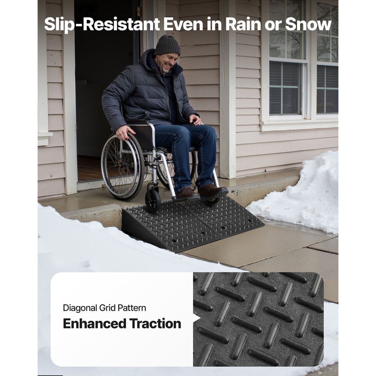 Driveway Curb Ramp, 3.175 Tons Load Capacity, 17.8 cm Rise Height Heavy Duty Curbside Bridge Ramp with Drainage Tank for Wheelchairs, Strollers, Motorcycles, Cars, Lawn Mowers & Trailers, 2 Pack