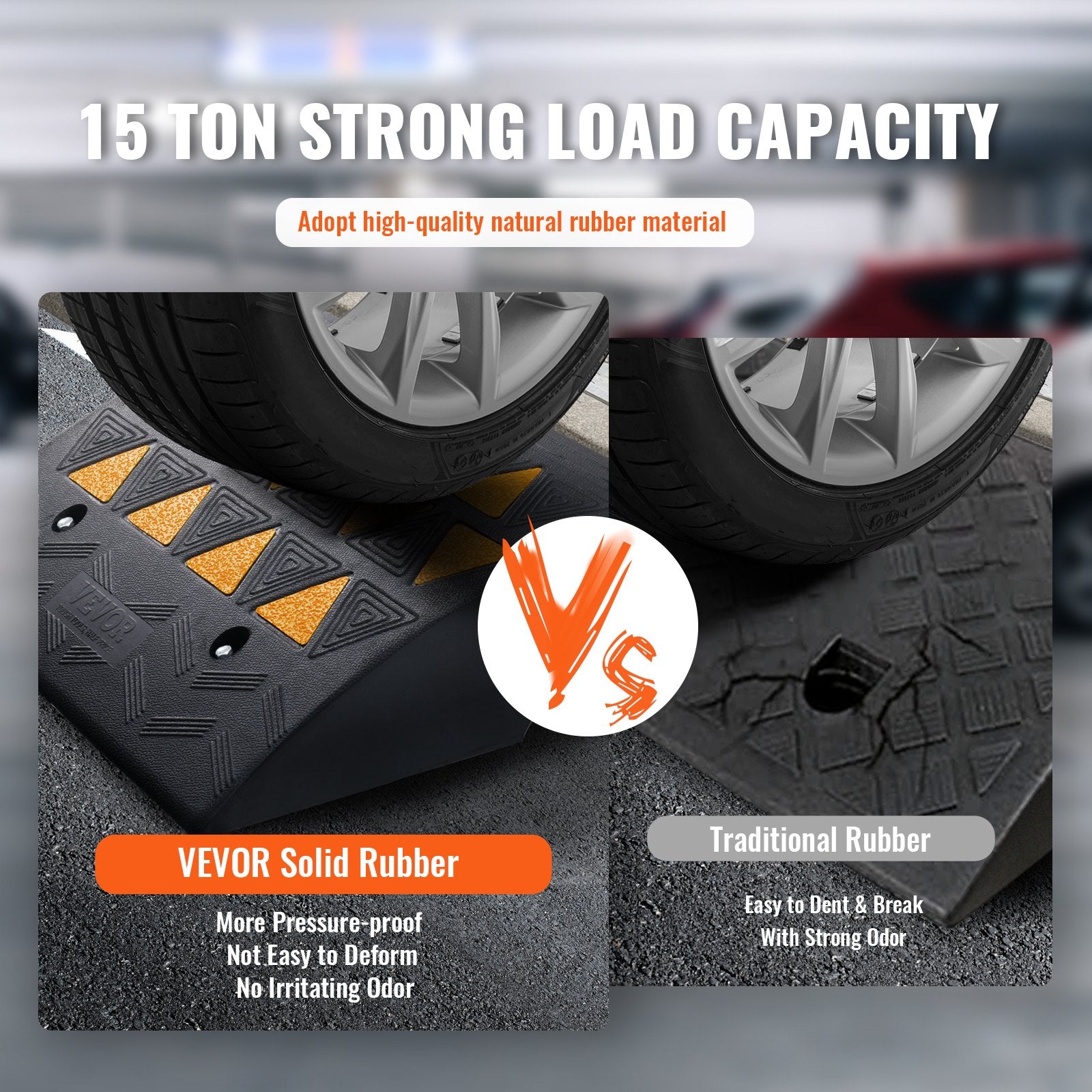 Traffic Control & Parking Tools: VEVOR Rubber Curb Ramp 15.2 cm Rise Height Sidewalk Curb Ramp, 37 cm Width 49.1 cm Length Driveway Ramp for Curb, 15T Heavy Duty Rubber Ramp for Forklifts, Trucks, Buses, Cars, Wheelchairs, Bikes