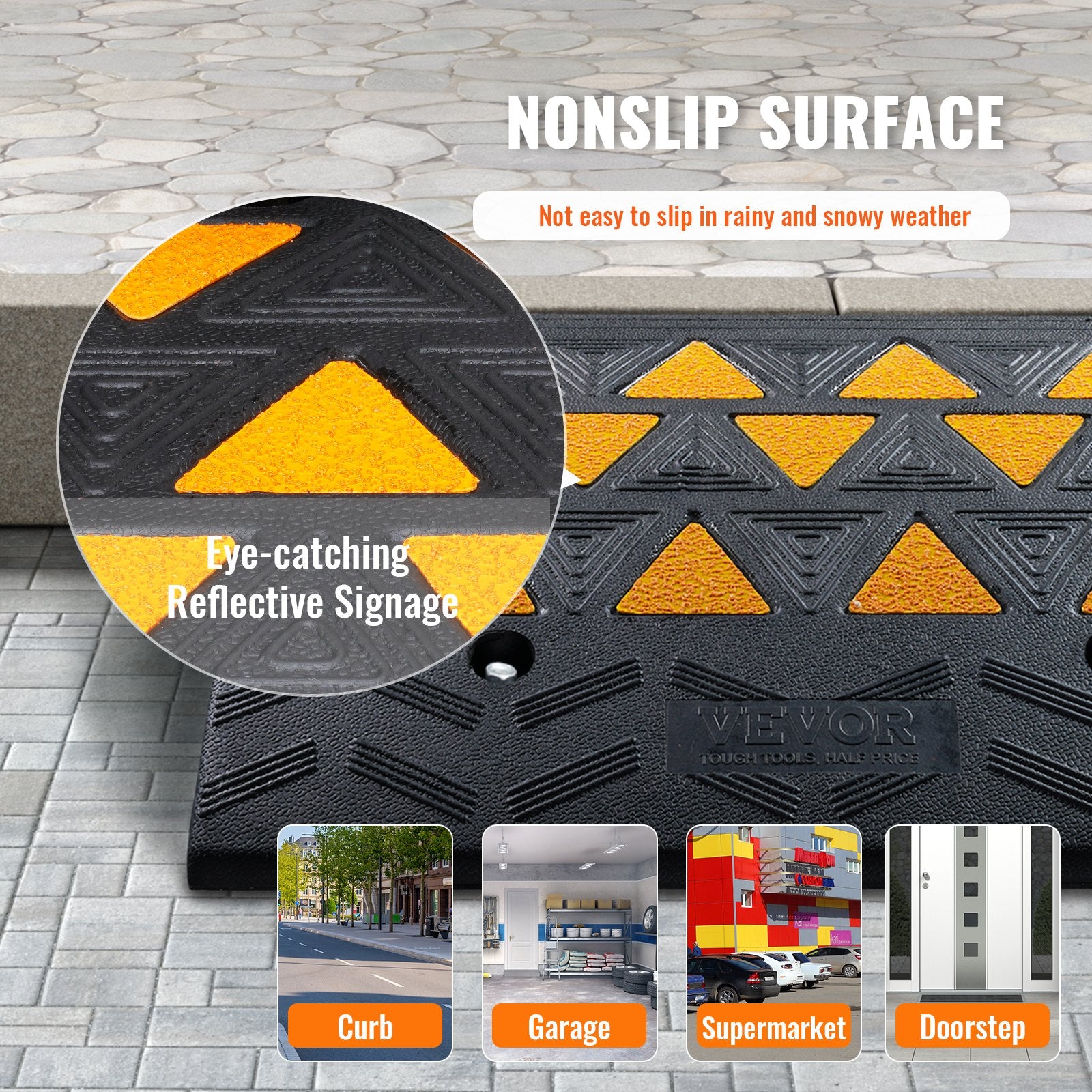 Traffic Control & Parking Tools: VEVOR Rubber Curb Ramp 15.2 cm Rise Height Sidewalk Curb Ramp, 37 cm Width 49.1 cm Length Driveway Ramp for Curb, 15T Heavy Duty Rubber Ramp for Forklifts, Trucks, Buses, Cars, Wheelchairs, Bikes