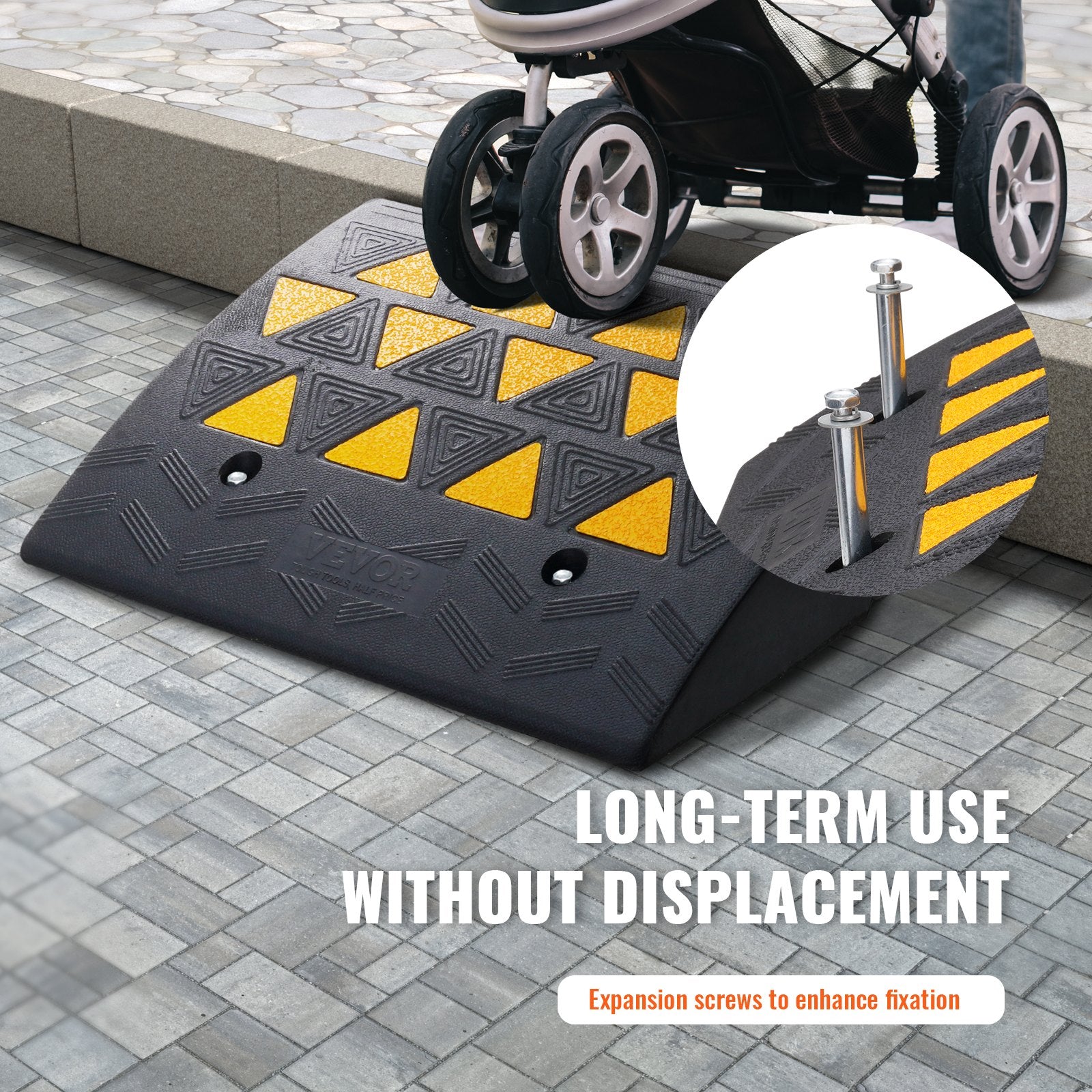 Traffic Control & Parking Tools: VEVOR Rubber Curb Ramp 15.2 cm Rise Height Sidewalk Curb Ramp, 37 cm Width 49.1 cm Length Driveway Ramp for Curb, 15T Heavy Duty Rubber Ramp for Forklifts, Trucks, Buses, Cars, Wheelchairs, Bikes