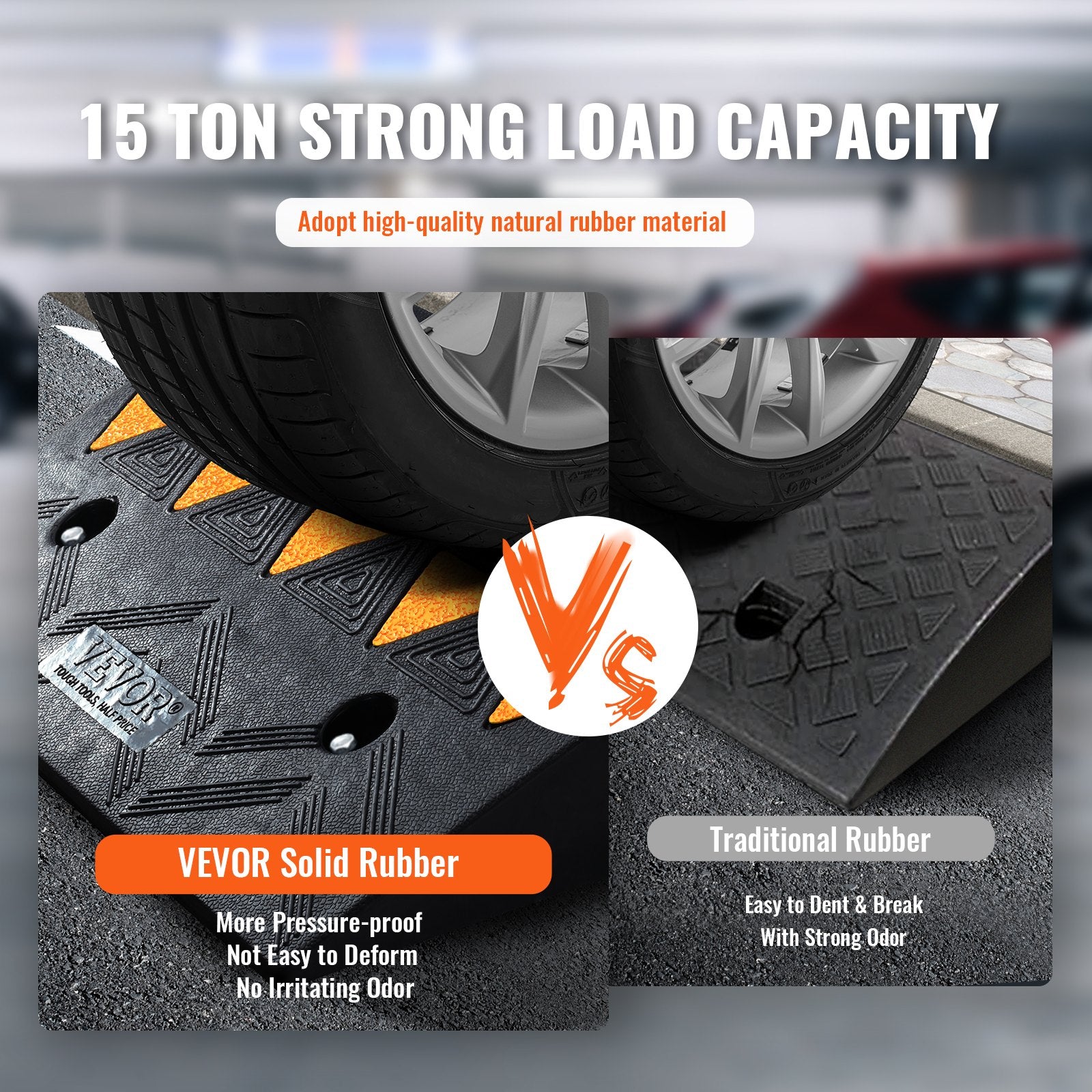 Traffic Control & Parking Tools: VEVOR Rubber Curb Ramp 10.8 cm Rise Height Sidewalk Curb Ramp, 30 cm Width 50 cm Length Driveway Ramp for Curb, 15T Heavy Duty Rubber Ramp for Forklifts, Trucks, Buses, Cars, Wheelchairs, Bikes
