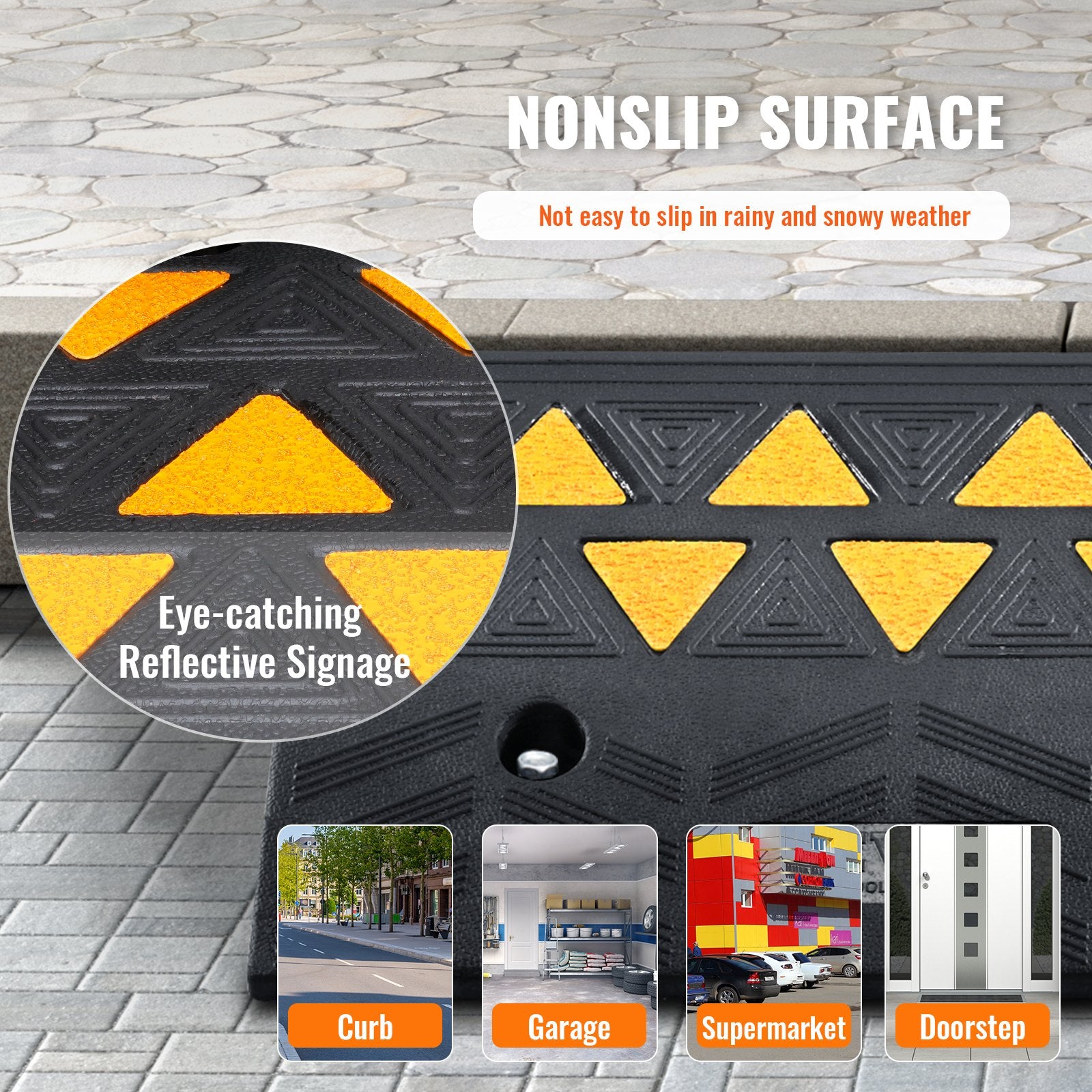Traffic Control & Parking Tools: VEVOR Rubber Curb Ramp 10.8 cm Rise Height Sidewalk Curb Ramp, 30 cm Width 50 cm Length Driveway Ramp for Curb, 15T Heavy Duty Rubber Ramp for Forklifts, Trucks, Buses, Cars, Wheelchairs, Bikes