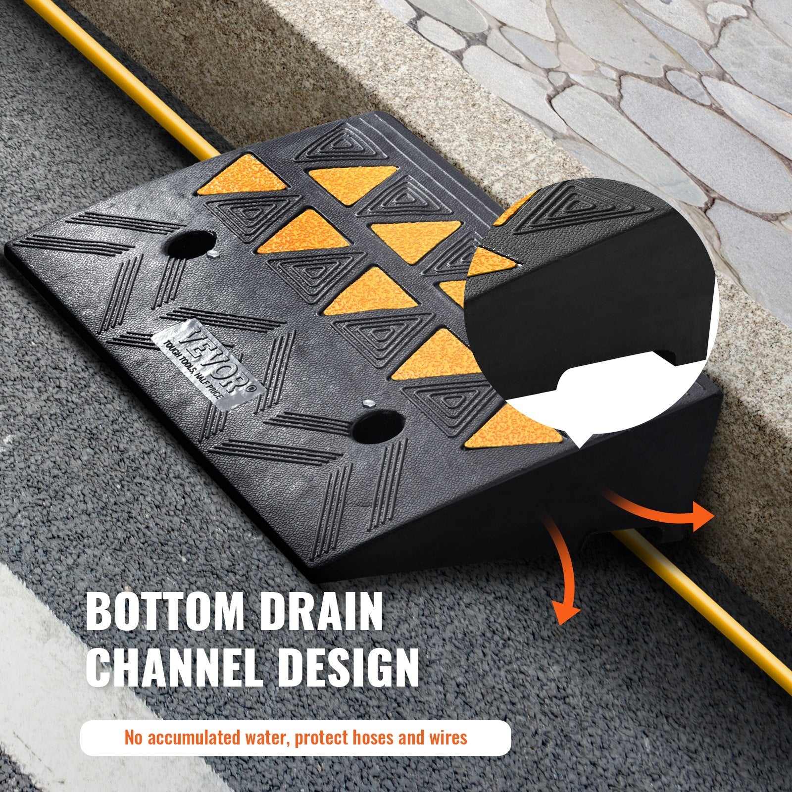 Traffic Control & Parking Tools: VEVOR Rubber Curb Ramp 10.8 cm Rise Height Sidewalk Curb Ramp, 30 cm Width 50 cm Length Driveway Ramp for Curb, 15T Heavy Duty Rubber Ramp for Forklifts, Trucks, Buses, Cars, Wheelchairs, Bikes