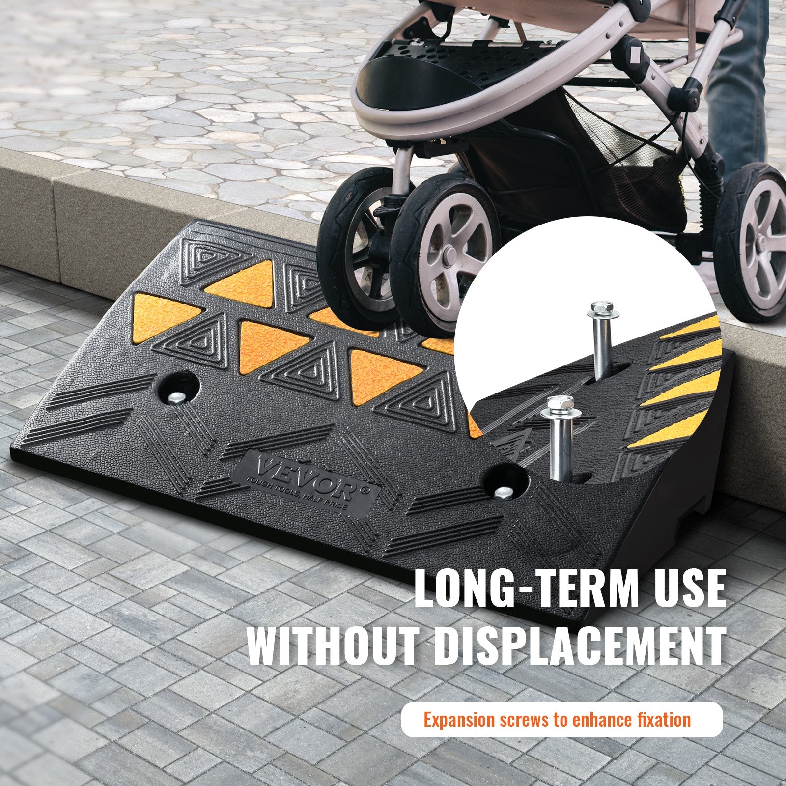 Traffic Control & Parking Tools: VEVOR Rubber Curb Ramp 10.8 cm Rise Height Sidewalk Curb Ramp, 30 cm Width 50 cm Length Driveway Ramp for Curb, 15T Heavy Duty Rubber Ramp for Forklifts, Trucks, Buses, Cars, Wheelchairs, Bikes