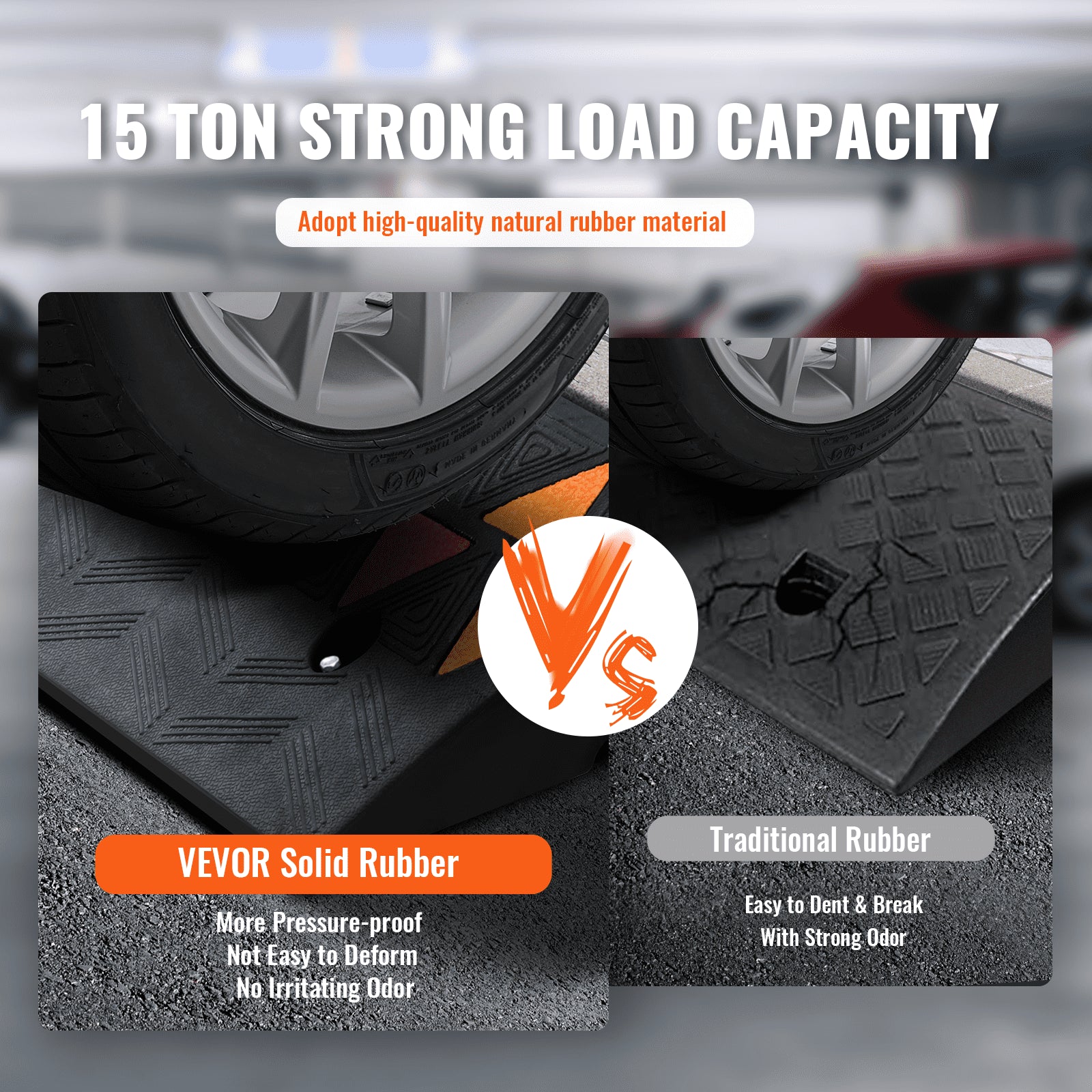 Traffic Control & Parking Tools: VEVOR Rubber Curb Ramp 9.4 cm Rise Height Sidewalk Curb Ramp, 25 cm Width 100 cm Length Driveway Ramp for Curb, 15T Heavy Duty Rubber Ramp for Forklifts, Trucks, Buses, Cars, Wheelchairs, Bikes