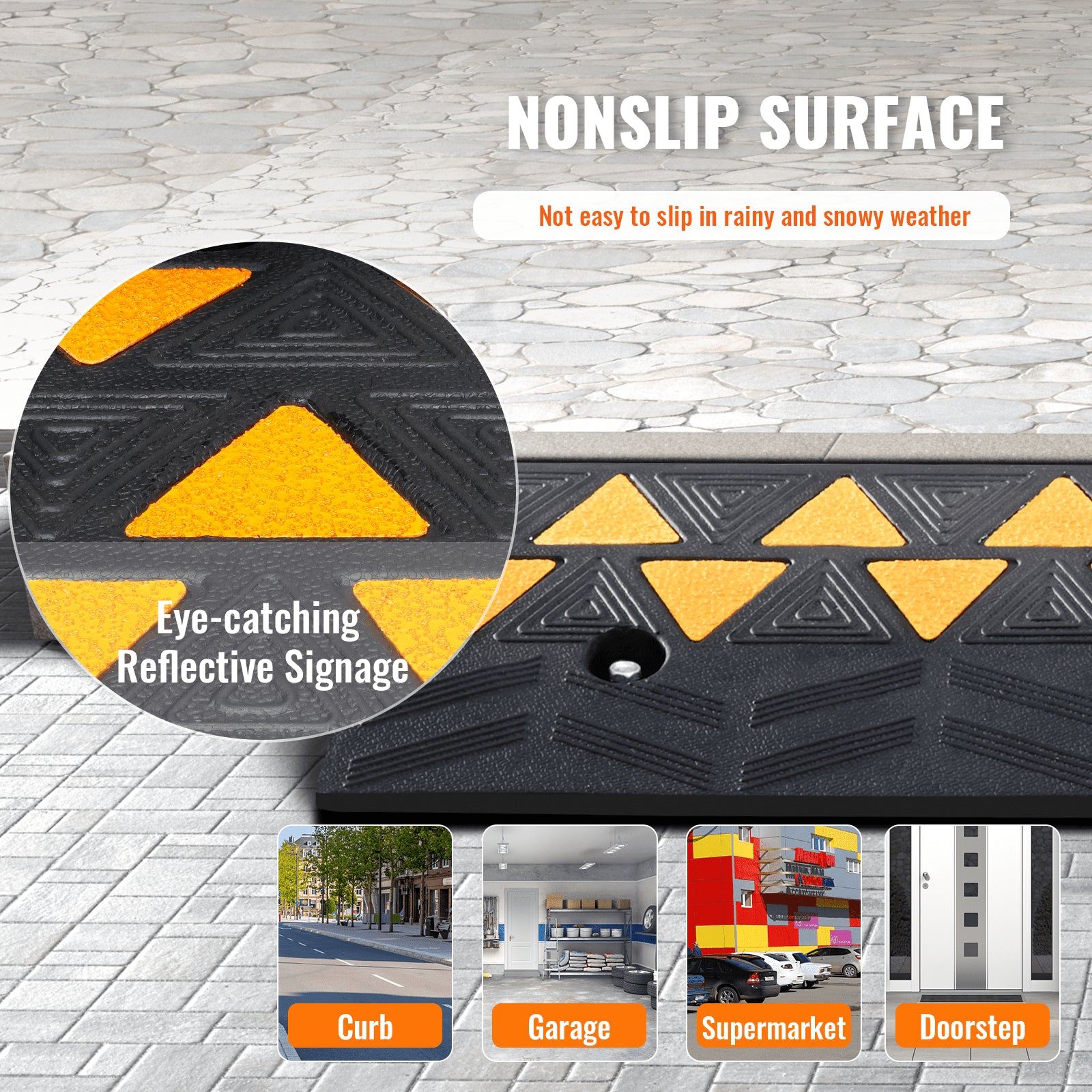 Traffic Control & Parking Tools: VEVOR Rubber Curb Ramp 9.4 cm Rise Height Sidewalk Curb Ramp, 25 cm Width 100 cm Length Driveway Ramp for Curb, 15T Heavy Duty Rubber Ramp for Forklifts, Trucks, Buses, Cars, Wheelchairs, Bikes