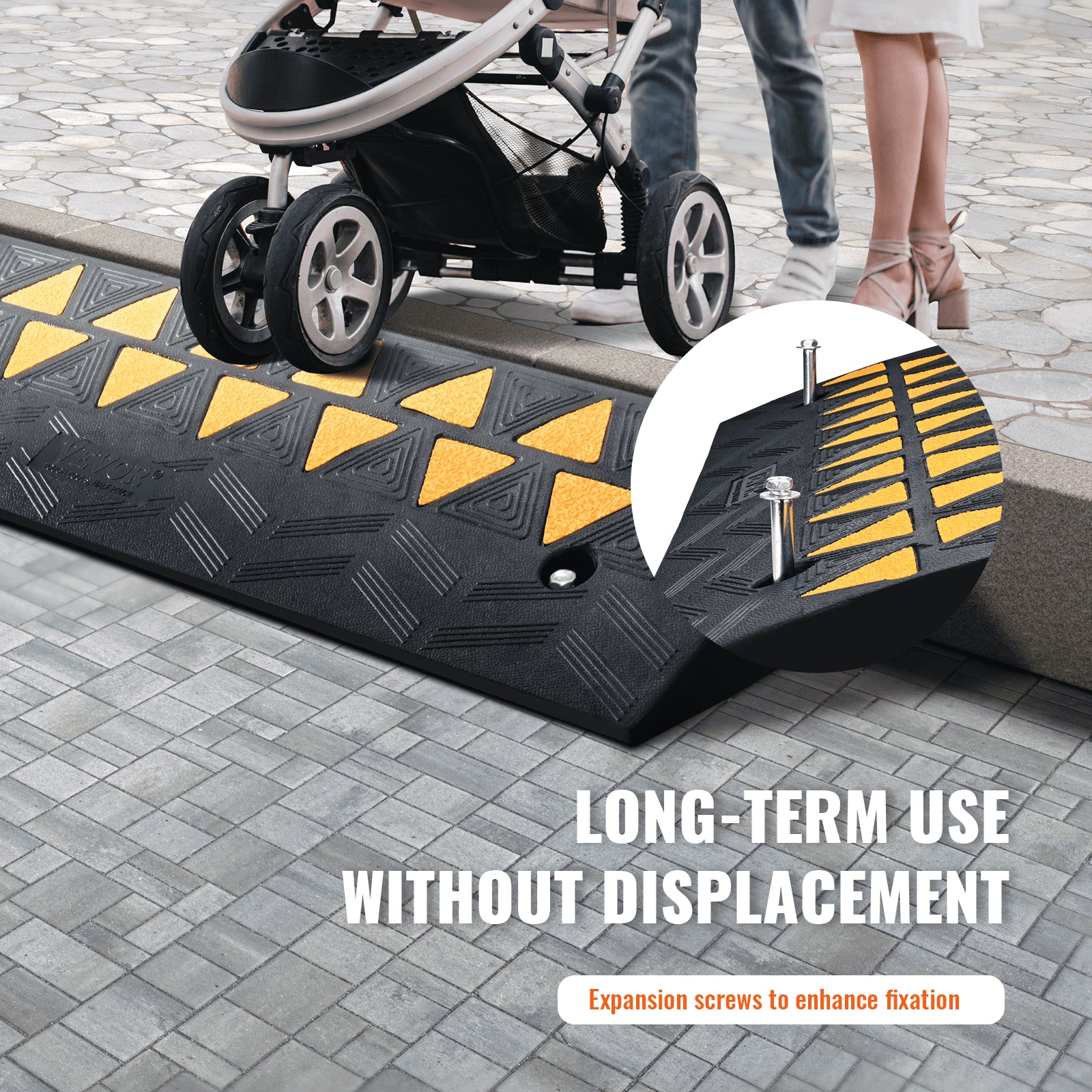 Traffic Control & Parking Tools: VEVOR Rubber Curb Ramp 9.4 cm Rise Height Sidewalk Curb Ramp, 25 cm Width 100 cm Length Driveway Ramp for Curb, 15T Heavy Duty Rubber Ramp for Forklifts, Trucks, Buses, Cars, Wheelchairs, Bikes