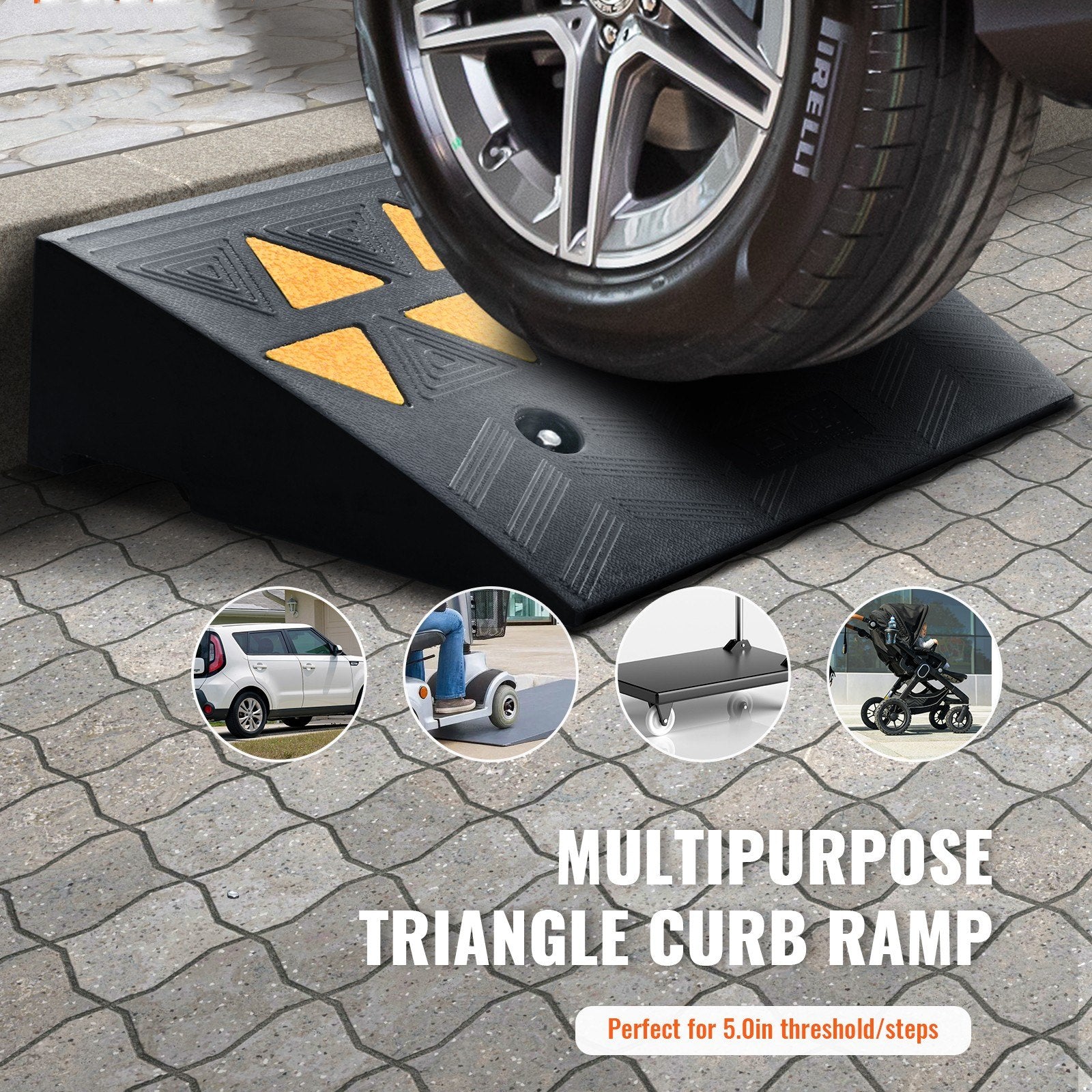 Automotive Loading Ramps: VEVOR Rubber Curb Ramp 2 Pack, 12.7 cm Rise Height Heavy-Duty 15 tons Load Capacity Threshold Ramps, Driveway Ramps with Stable Grid Structure for Cars, Wheelchairs, Bikes, Motorcycles