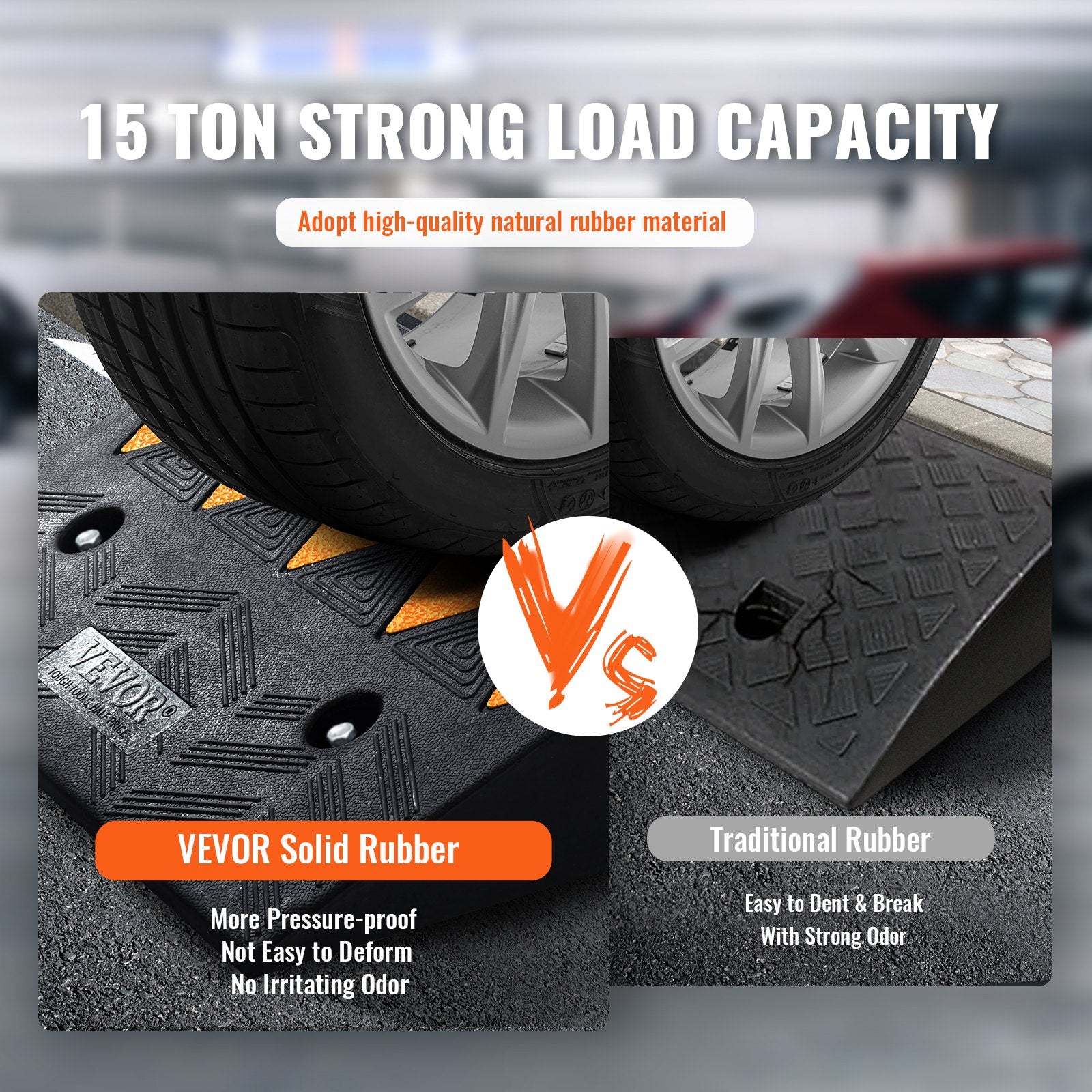Automotive Loading Ramps: VEVOR Rubber Curb Ramp 2 Pack, 12.7 cm Rise Height Heavy-Duty 15 tons Load Capacity Threshold Ramps, Driveway Ramps with Stable Grid Structure for Cars, Wheelchairs, Bikes, Motorcycles