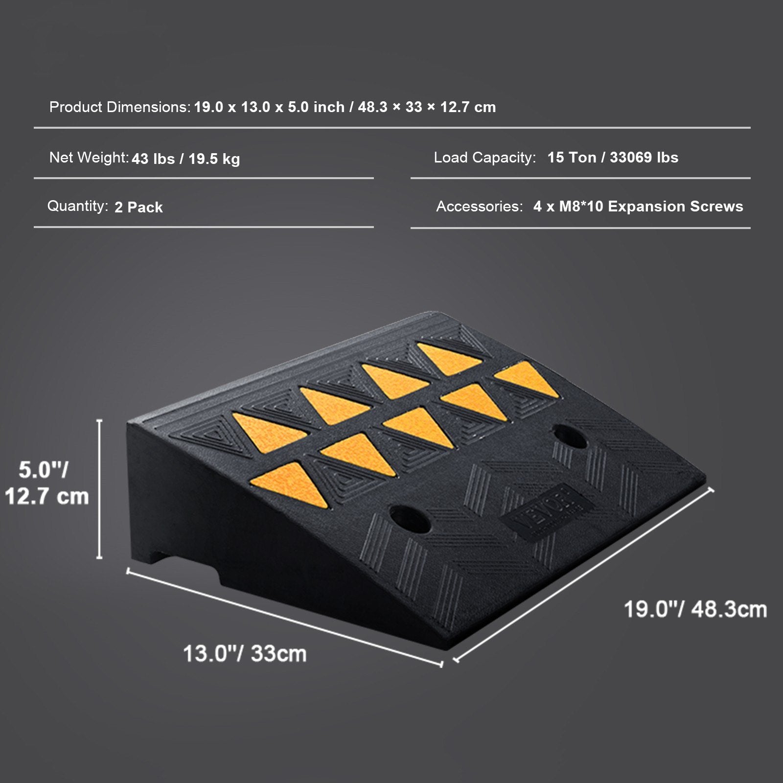 Automotive Loading Ramps: VEVOR Rubber Curb Ramp 2 Pack, 12.7 cm Rise Height Heavy-Duty 15 tons Load Capacity Threshold Ramps, Driveway Ramps with Stable Grid Structure for Cars, Wheelchairs, Bikes, Motorcycles