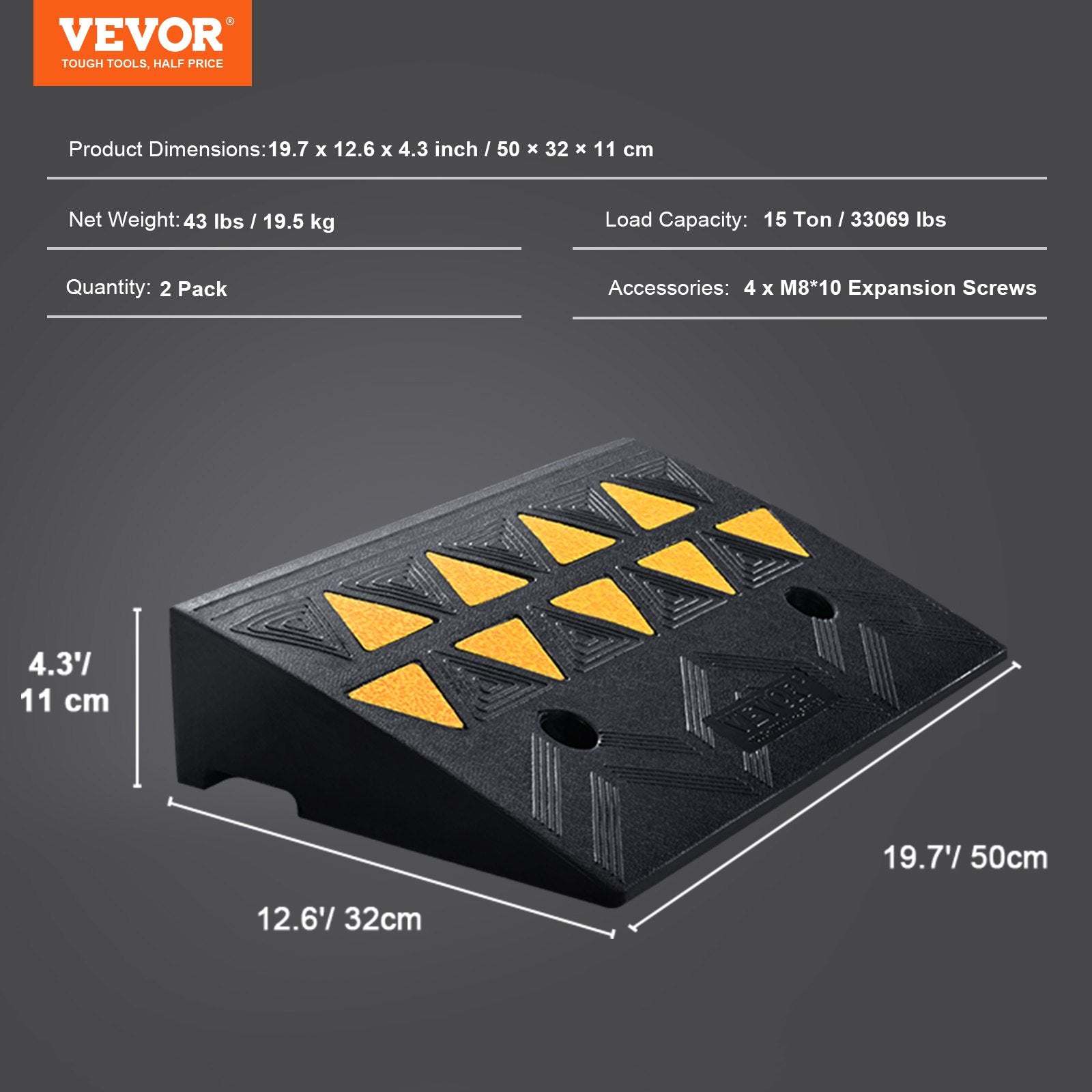Dog Steps & Ramps: VEVOR Rubber Curb Ramp 2 Pack, 11 cm Rise Height Heavy-Duty 15 tons Load Capacity Threshold Ramps, Driveway Ramps with Stable Grid Structure for Cars, Wheelchairs, Bikes, Motorcycles