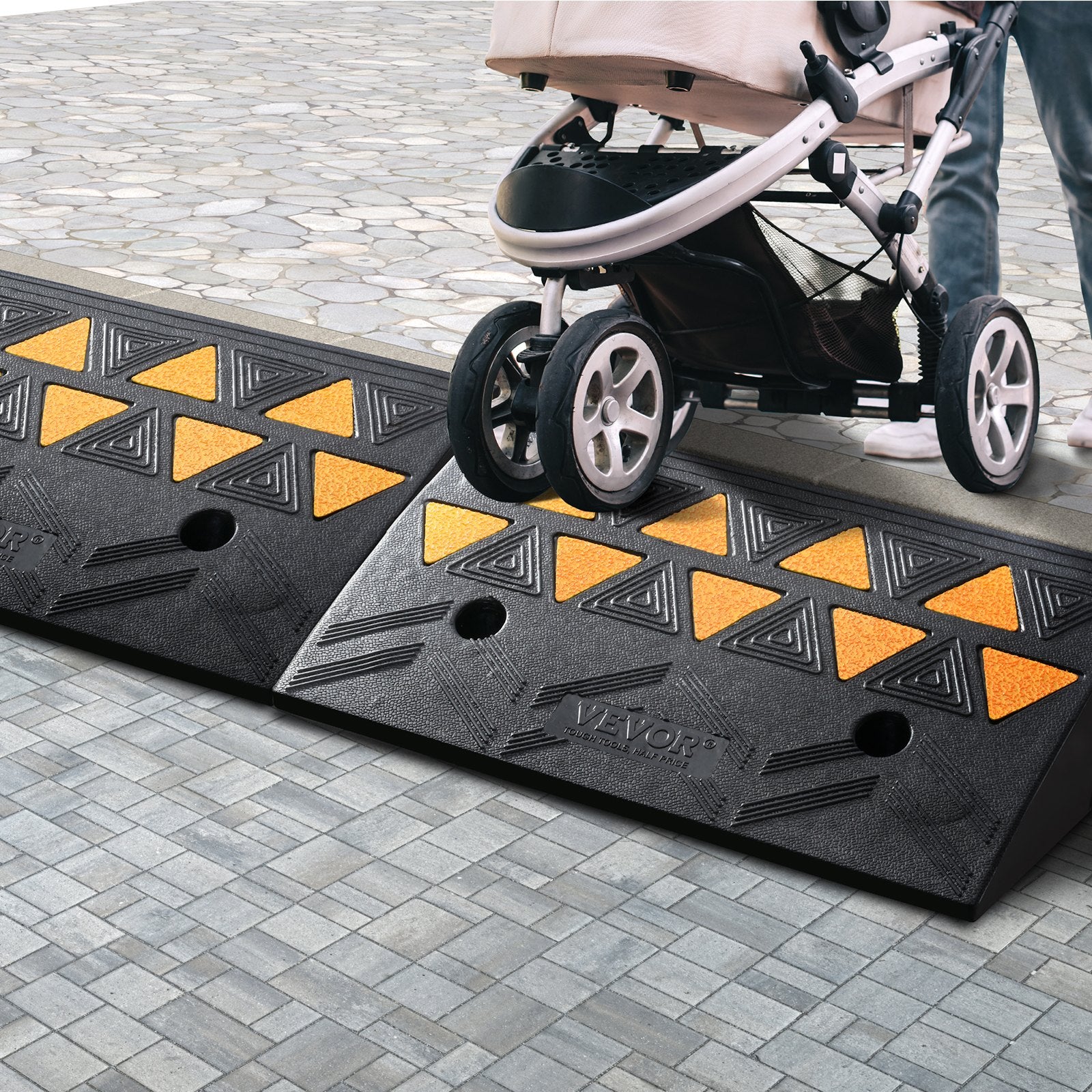 Dog Steps & Ramps: VEVOR Rubber Curb Ramp 2 Pack, 11 cm Rise Height Heavy-Duty 15 tons Load Capacity Threshold Ramps, Driveway Ramps with Stable Grid Structure for Cars, Wheelchairs, Bikes, Motorcycles