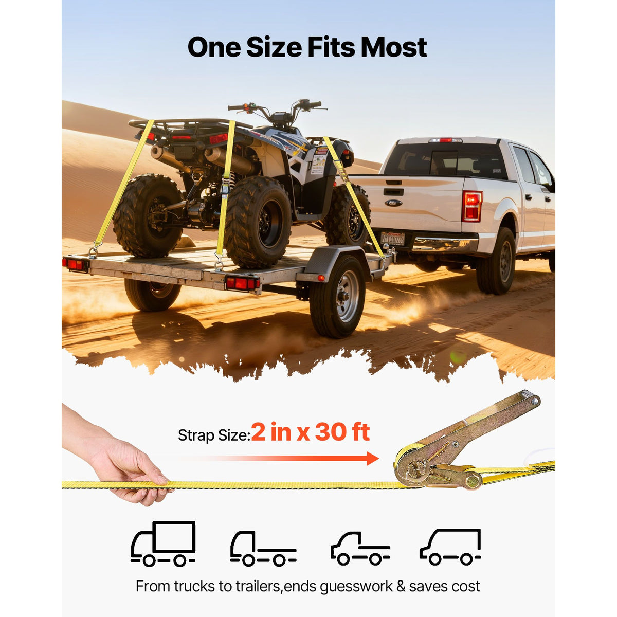 Ratchet Straps, 50.8 mm x 9.1 m, Heavy Duty Tie Down Straps with Double J Hook, 4536 kg Break Strength, Tie Down Ratcheting for Moving, Trailers, Motorcycles, Kayaks, Car Roof, 10 Pack