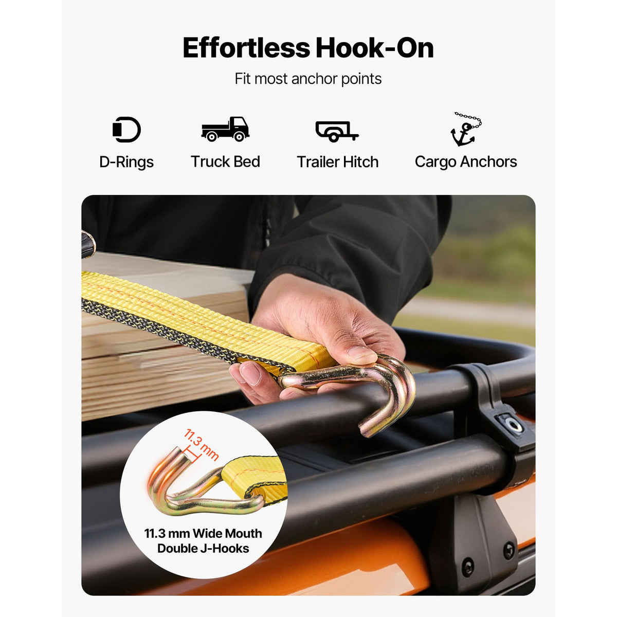 Ratchet Straps, 50.8 mm x 9.1 m, Heavy Duty Tie Down Straps with Double J Hook, 4536 kg Break Strength, Tie Down Ratcheting for Moving, Trailers, Motorcycles, Kayaks, Car Roof, 10 Pack