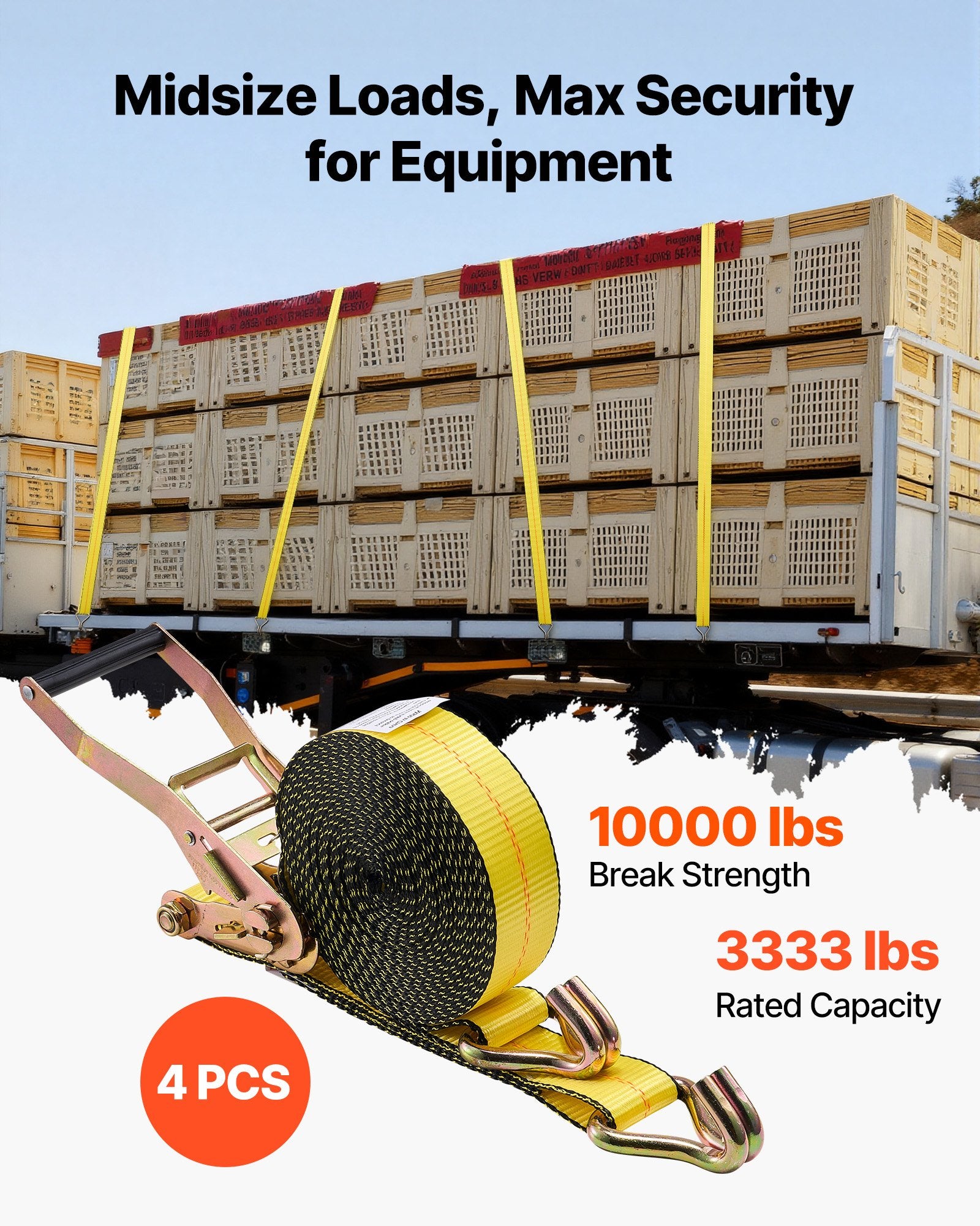 Ratchet Straps, 50.8 mm x 9.1 m, Heavy Duty Tie Down Straps with Double J Hook, 4536 kg Break Strength, Carry Bag, Tie Down Ratcheting for Moving, Trailers, Motorcycles, Kayaks, Car Roof, 4 Pack