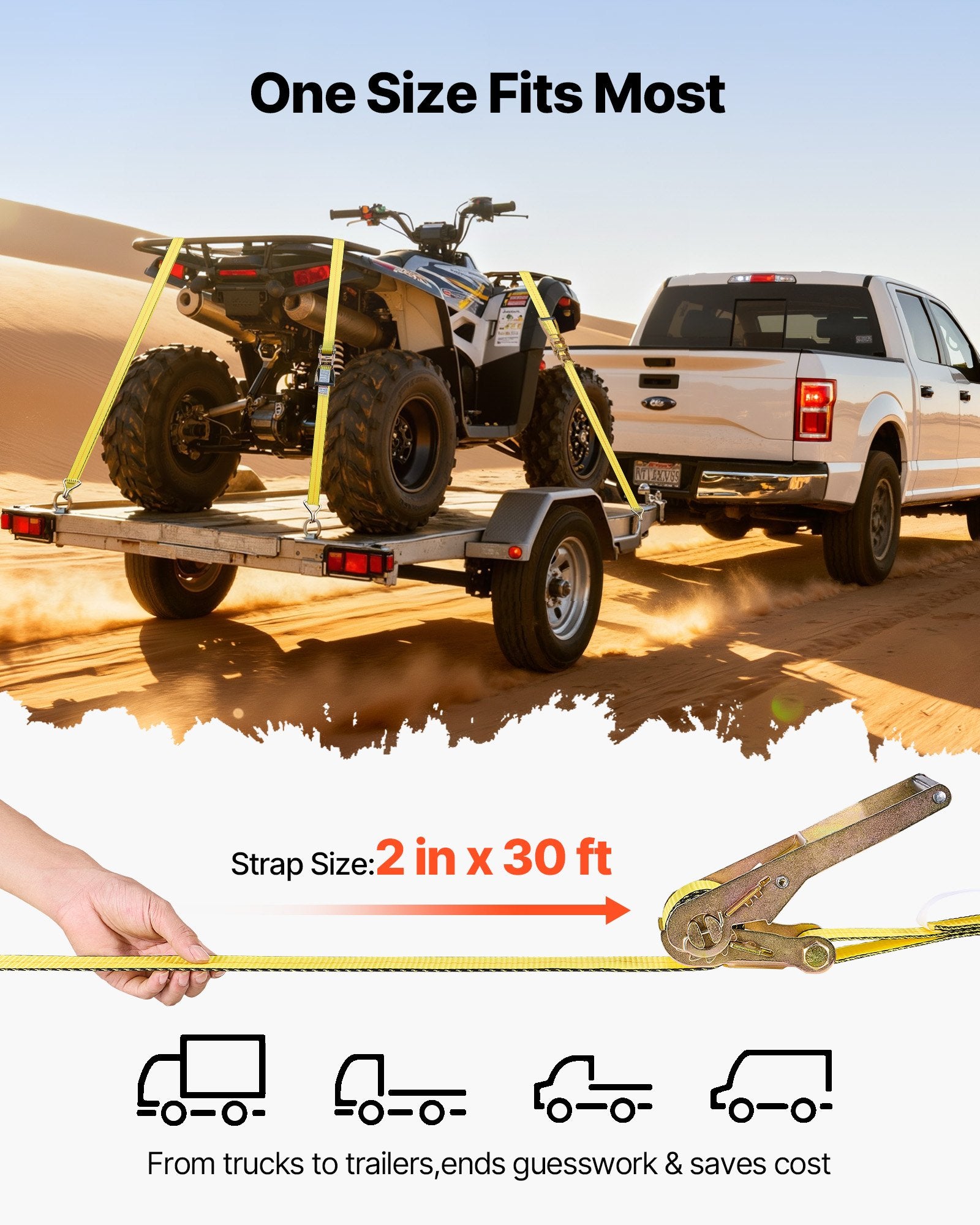 Ratchet Straps, 50.8 mm x 9.1 m, Heavy Duty Tie Down Straps with Double J Hook, 4536 kg Break Strength, Carry Bag, Tie Down Ratcheting for Moving, Trailers, Motorcycles, Kayaks, Car Roof, 4 Pack