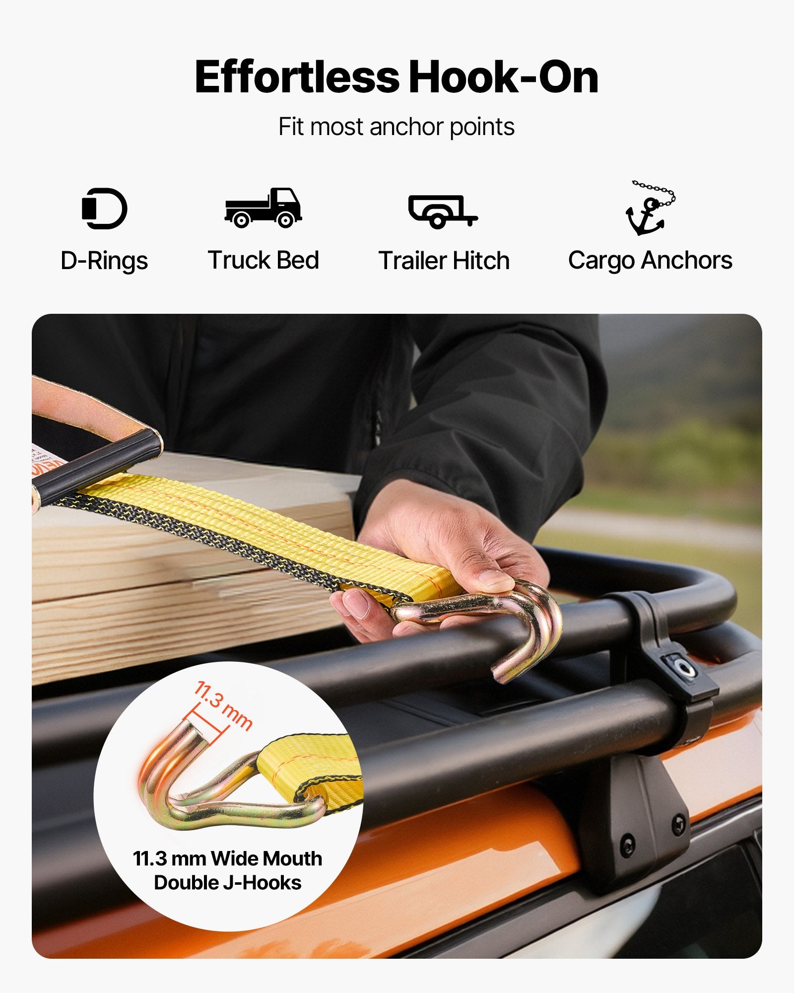 Ratchet Straps, 50.8 mm x 9.1 m, Heavy Duty Tie Down Straps with Double J Hook, 4536 kg Break Strength, Carry Bag, Tie Down Ratcheting for Moving, Trailers, Motorcycles, Kayaks, Car Roof, 4 Pack