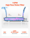 Fountain & Ponds Accessories: VEVOR UV Water Purifier, 12W 1GPM, 220V Versatile Ultraviolet Water Purifier Filter with Stainless Steel Housing, Whole House UV Water Filter with Quartz Sleeve Fit for Shower/Drinking/Cleaning