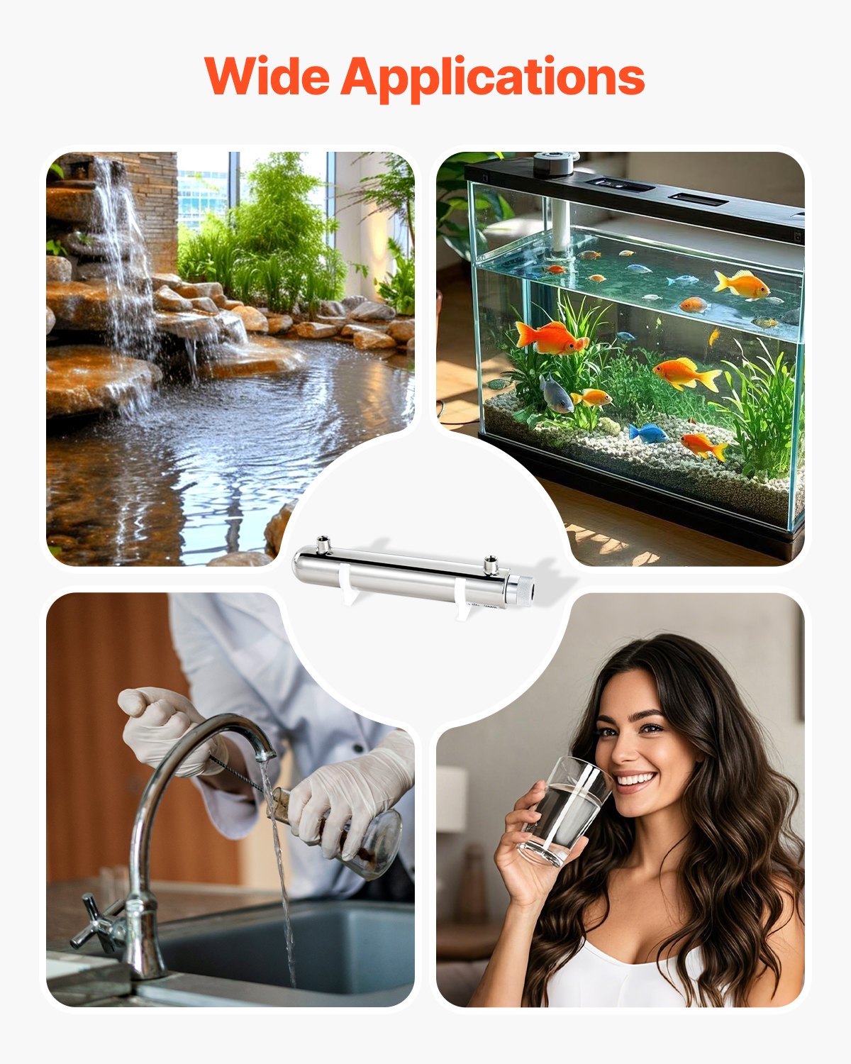 Fountain & Ponds Accessories: VEVOR UV Water Purifier, 12W 1GPM, 220V Versatile Ultraviolet Water Purifier Filter with Stainless Steel Housing, Whole House UV Water Filter with Quartz Sleeve Fit for Shower/Drinking/Cleaning