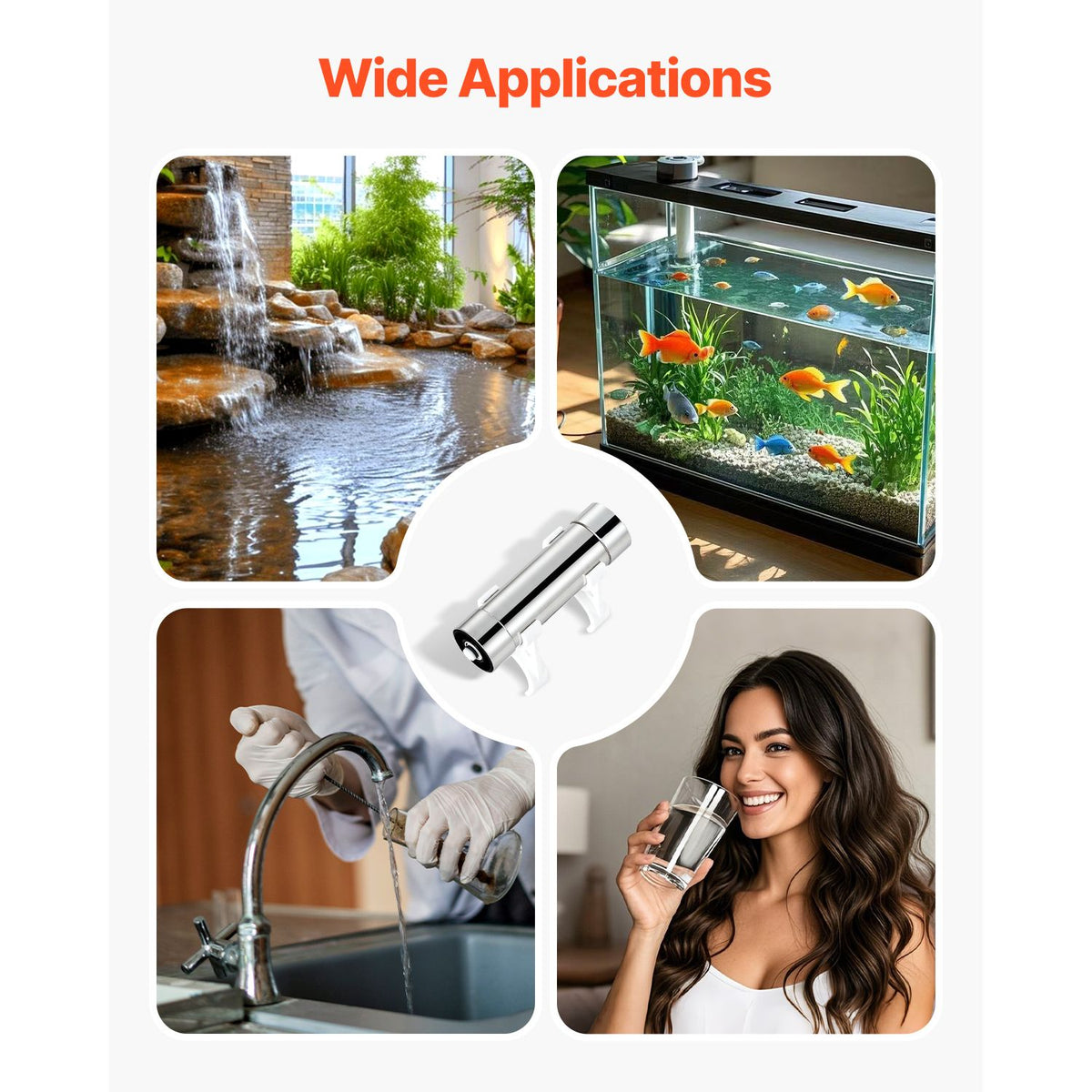 UV Water Purifier, 8W 1GPM, 220V Versatile Ultraviolet Water Purifier Filter with Stainless Steel Housing, Whole House UV Water Filter with Quartz Sleeve Fit for Shower/Drinking/Cleaning