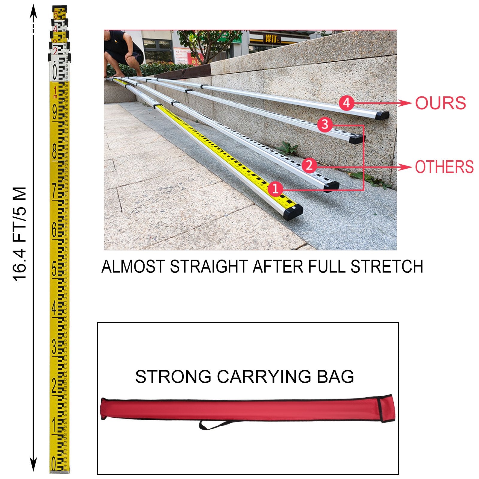 Camera Accessories: Vevor Super Combination 1.65m Aluminum Tripod + 5m Staff For Rotary Laser Leveltop
