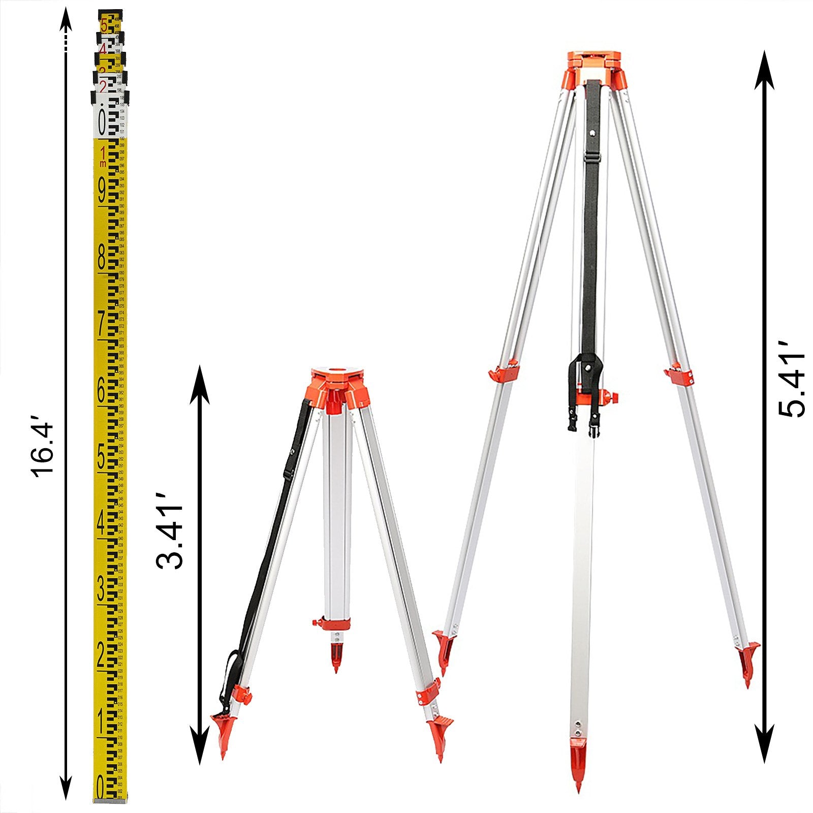 Camera Accessories: Vevor Super Combination 1.65m Aluminum Tripod + 5m Staff For Rotary Laser Leveltop