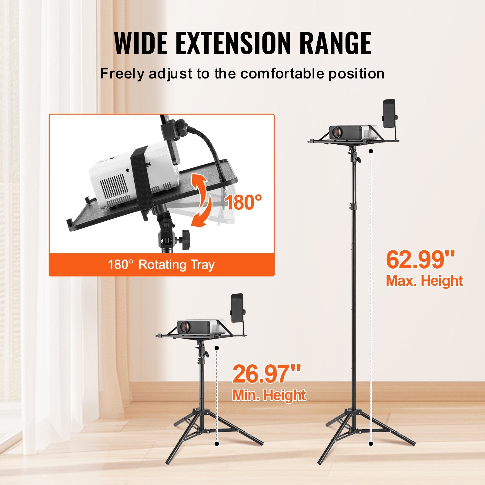 Camera Accessories: VEVOR Projector Stand Laptop Stand Tripod Adjustable Height from 26.97 to 63 in