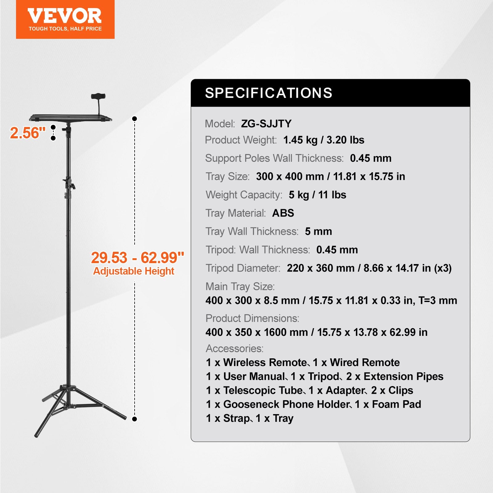 Camera Accessories: VEVOR Projector Stand Laptop Stand Tripod Adjustable Height from 26.97 to 63 in