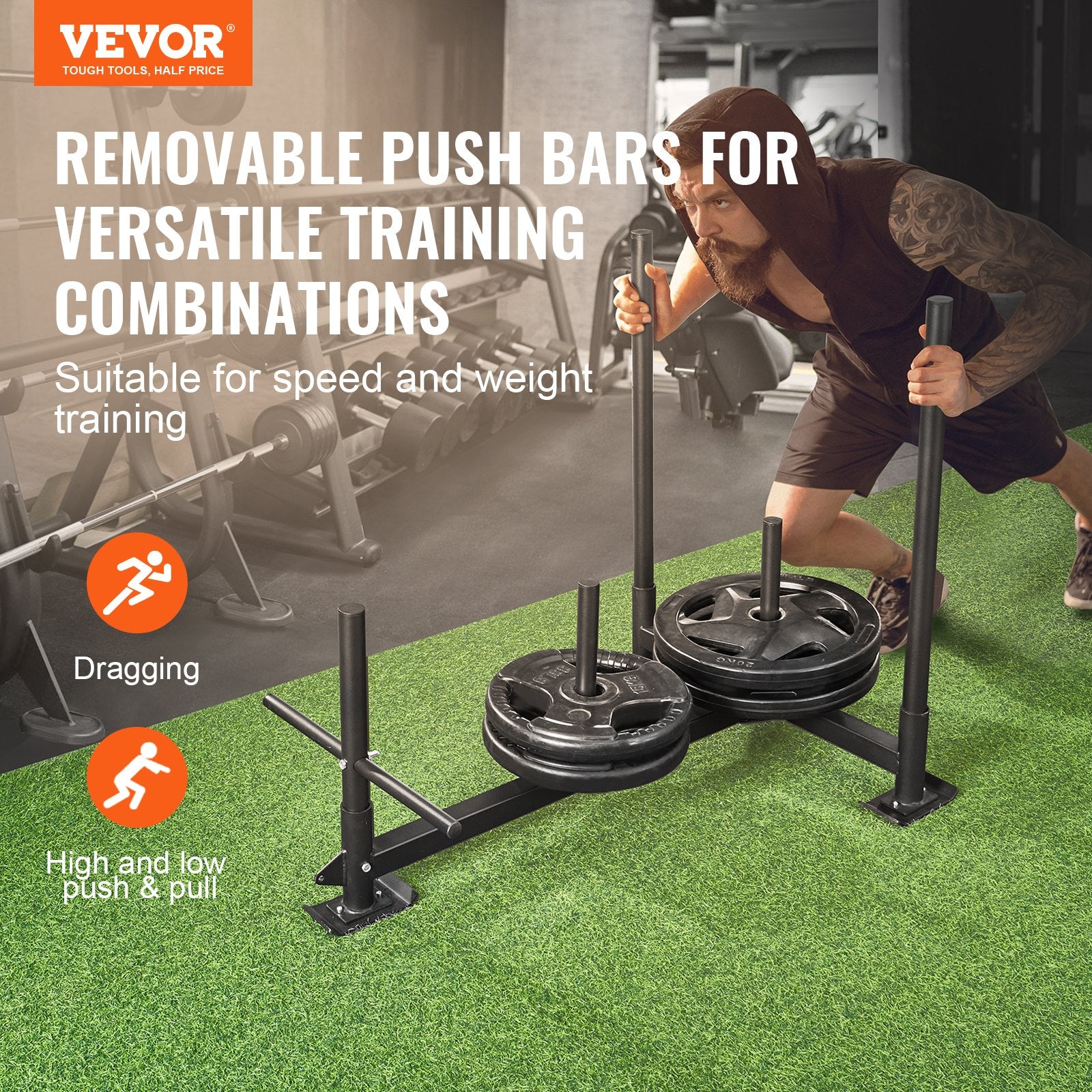 Mobility & Accessibility: VEVOR Weight Training Sled, Pull Push Power Sled with Handle, Fitness Strength Resistance Training, Steel Workout Equipment for Athletic Exercise & Speed Improvement, Fit for 5 cm Weight Plate, Black
