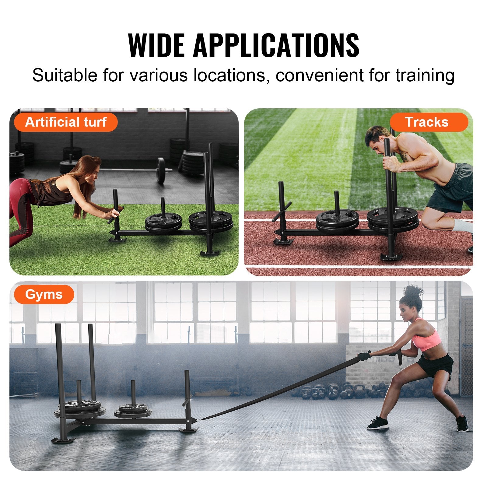 Mobility & Accessibility: VEVOR Weight Training Sled, Pull Push Power Sled with Handle, Fitness Strength Resistance Training, Steel Workout Equipment for Athletic Exercise & Speed Improvement, Fit for 5 cm Weight Plate, Black