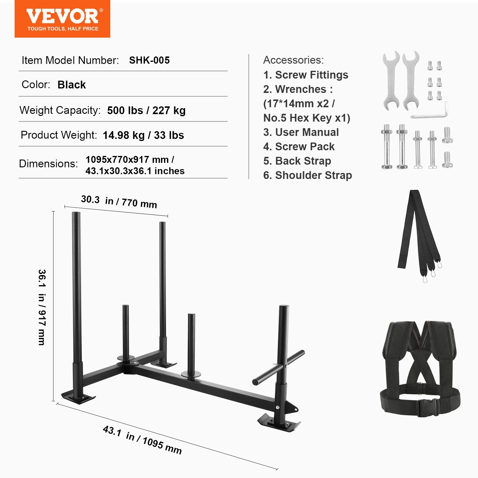 Mobility & Accessibility: VEVOR Weight Training Sled, Pull Push Power Sled with Handle, Fitness Strength Resistance Training, Steel Workout Equipment for Athletic Exercise & Speed Improvement, Fit for 5 cm Weight Plate, Black