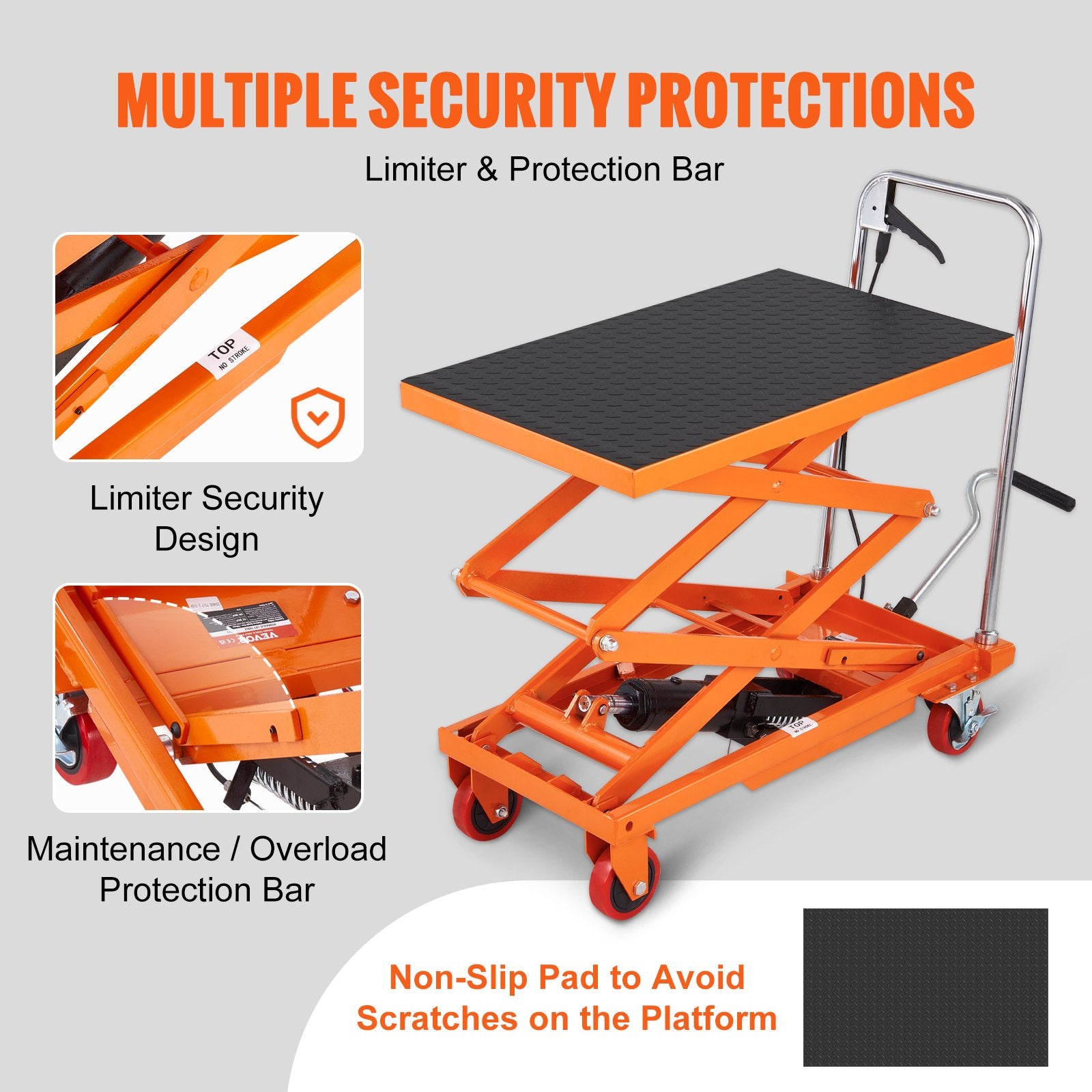 Mobility & Accessibility: VEVOR Hydraulic Lift Table Cart, 330lbs Capacity 50" Lifting Height, Manual Double Scissor Lift Table with 4 Wheels and Non-slip Pad, Hydraulic Scissor Cart for Material Handling and Transportation