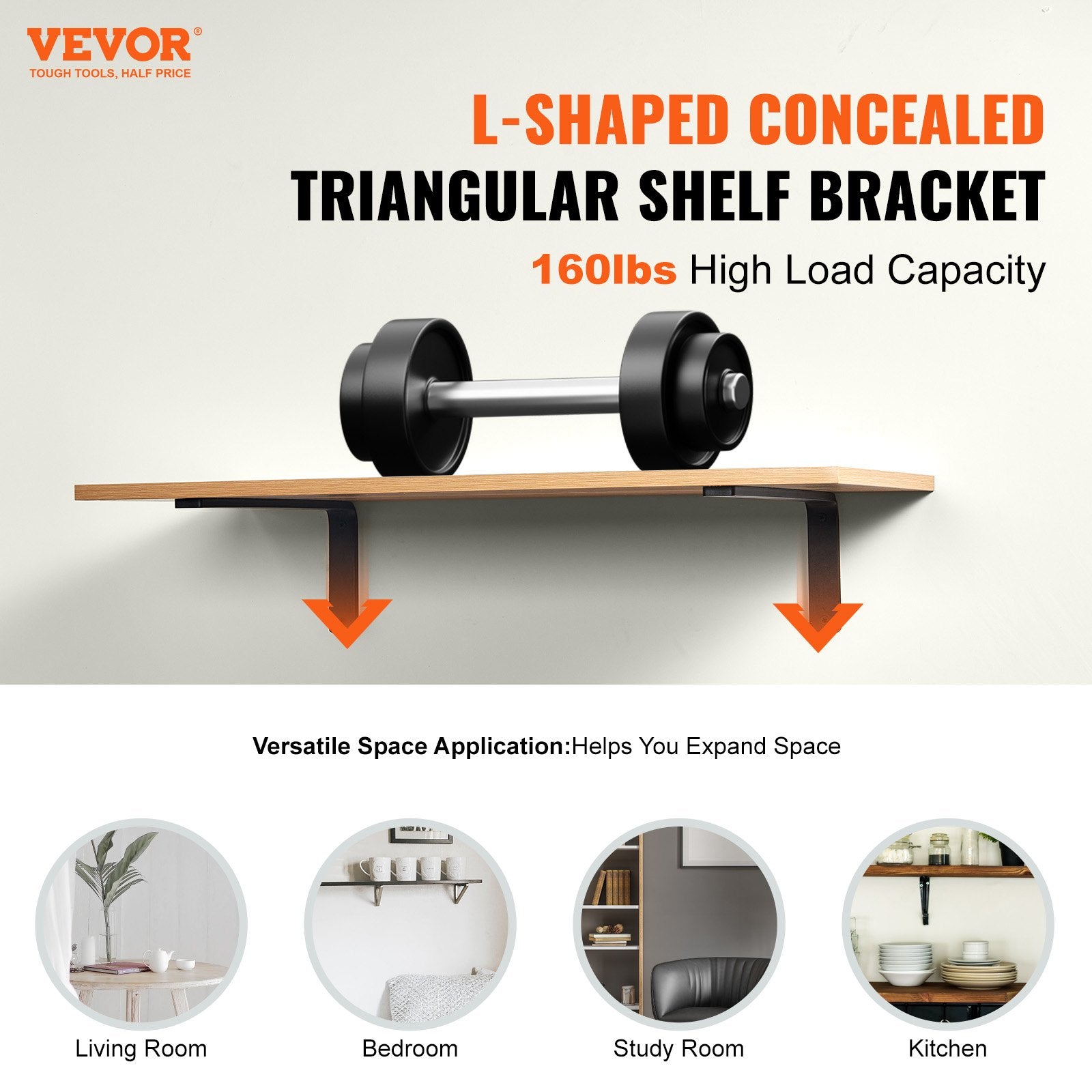 Shower Accessories: VEVOR Shelf Bracket, Heavy Duty Floating Shelf Brackets 25.6 x 15.5 cm, 4 Pcs Brackets for Shelves, 5mm Thick Matte Black L Shelf Bracket,Steel Shelving Brackets with 72.6 kg Load Capacity