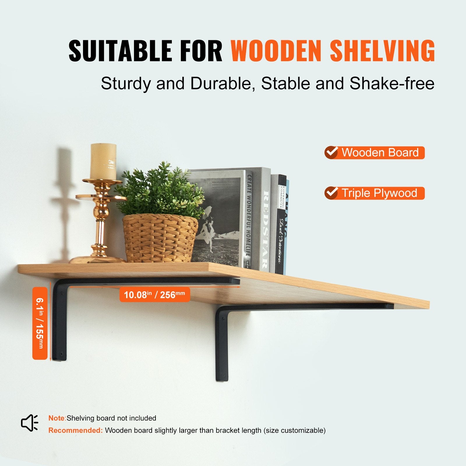 Shower Accessories: VEVOR Shelf Bracket, Heavy Duty Floating Shelf Brackets 25.6 x 15.5 cm, 4 Pcs Brackets for Shelves, 5mm Thick Matte Black L Shelf Bracket,Steel Shelving Brackets with 72.6 kg Load Capacity